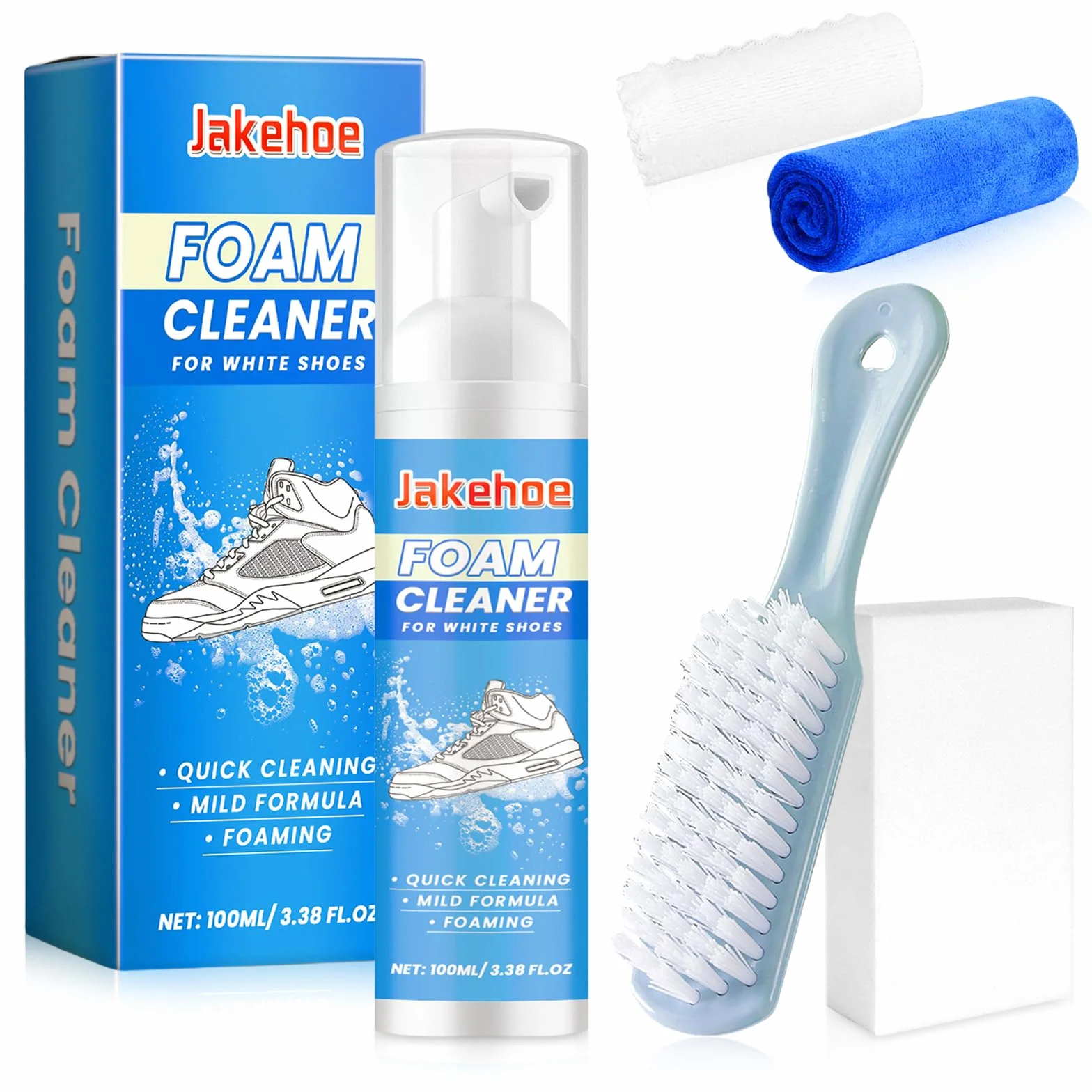flintronic Środek do czyszczenia butów, 100 ml, bez spłukiwania, biała pianka do czyszczenia, zestaw do czyszczenia butów z ręcznikiem szczotkowym, środek do czyszczenia trampek do białych butów