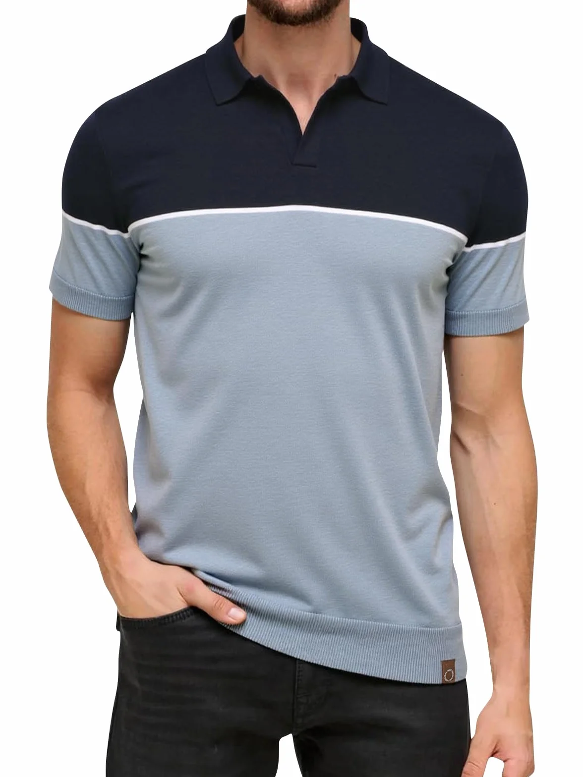 Męska koszulka polo z krótkim rękawem Golf Elegancka Kontrastująca kolorystyka Dzianinowa koszulka polo Lato Outdoor