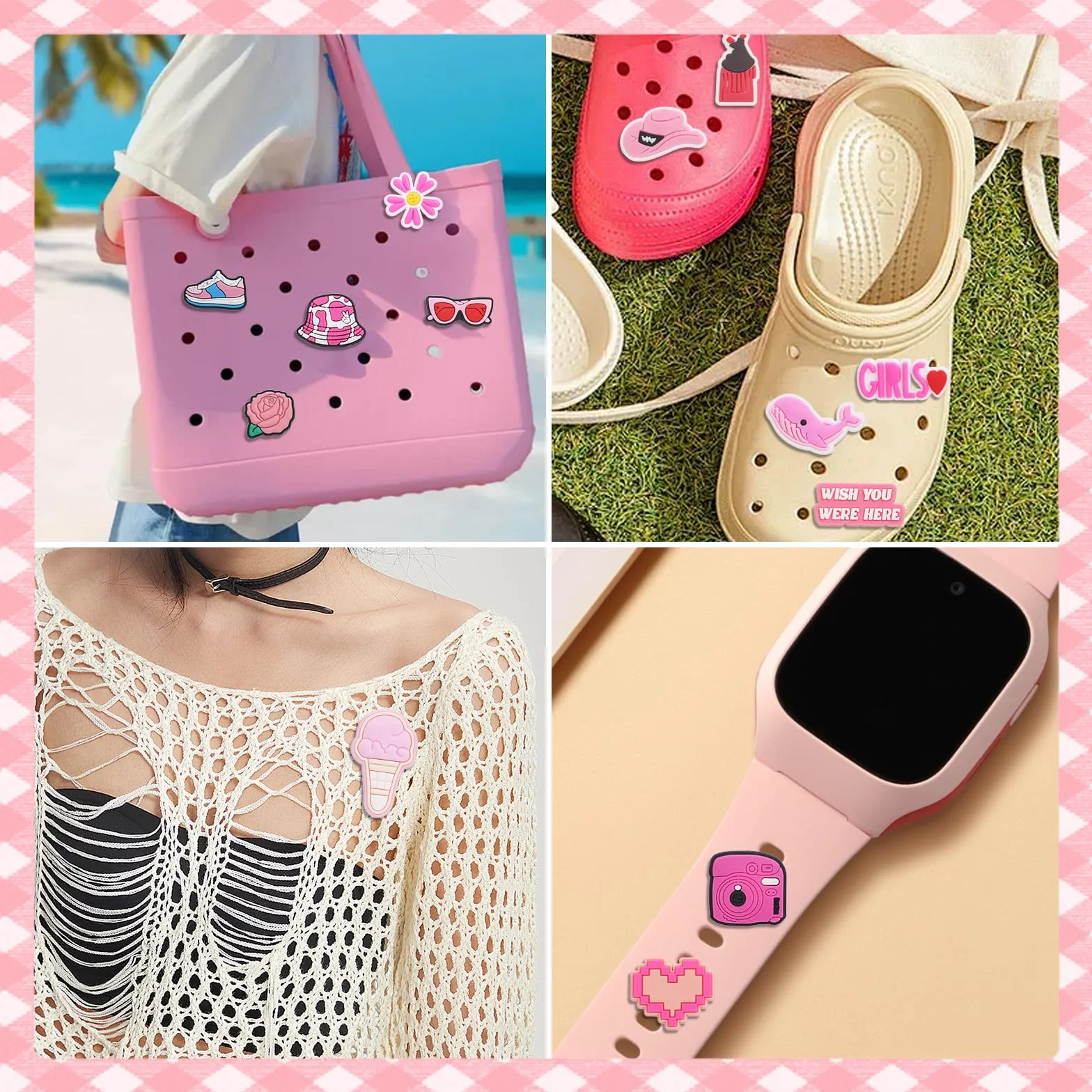 Charms do butów Crocs, przypinka dla dzieci, dziewcząt, kobiet, z kreskówki, biżuteria do butów, przypinki, różowe, akcesoria do butów, naklejki, cute "zrób to sam", zawieszki do akcesoriów