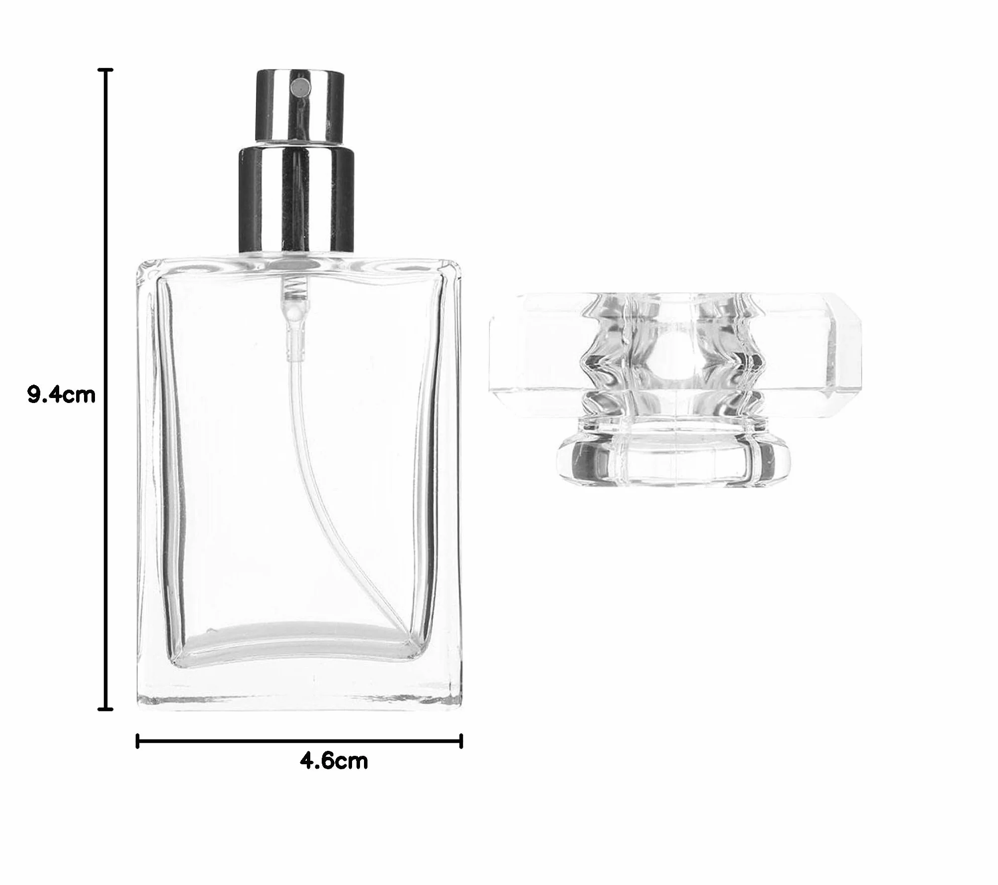Butelka z rozpylaczem perfum, 30 ml, pusta szklana butelka na perfumy, do wielokrotnego napełniania, prostokątna flakon, do pakowania perfum w podróży, 9,4 x 4,6 cm (przezroczysta)