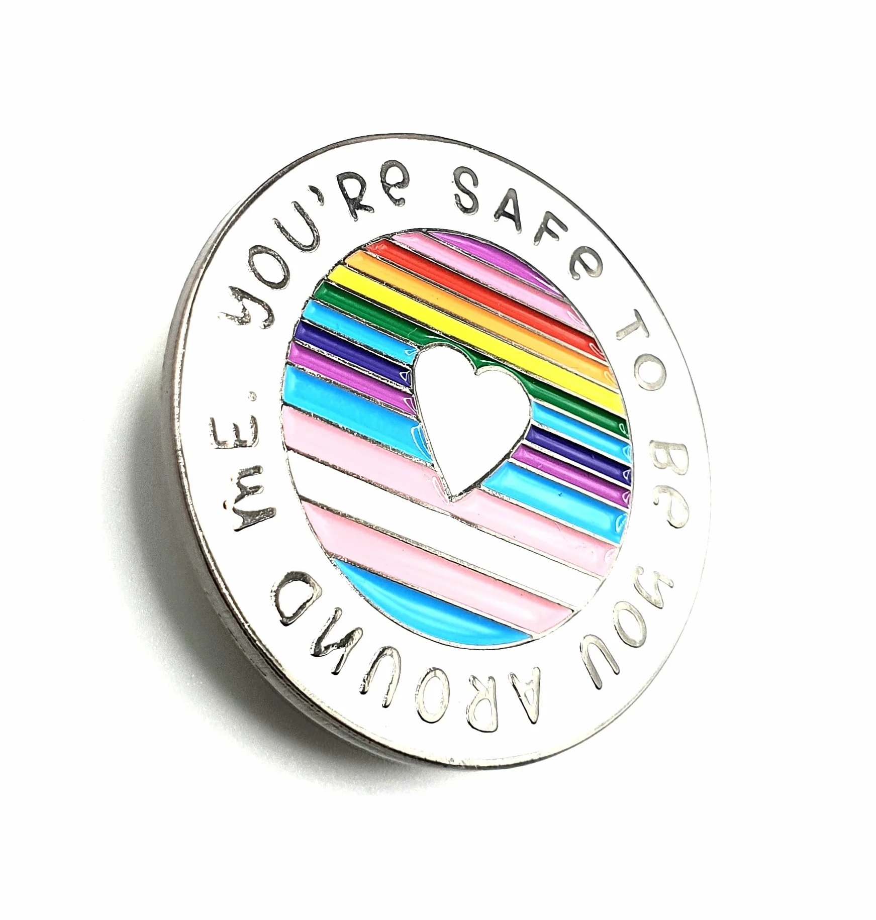 You're Safe To Be You Around Me LGBT Gay Bi Lesbian Trans Gender Inclusiveness Awareness and Understanding Ally Metal Enamel Pin Badge