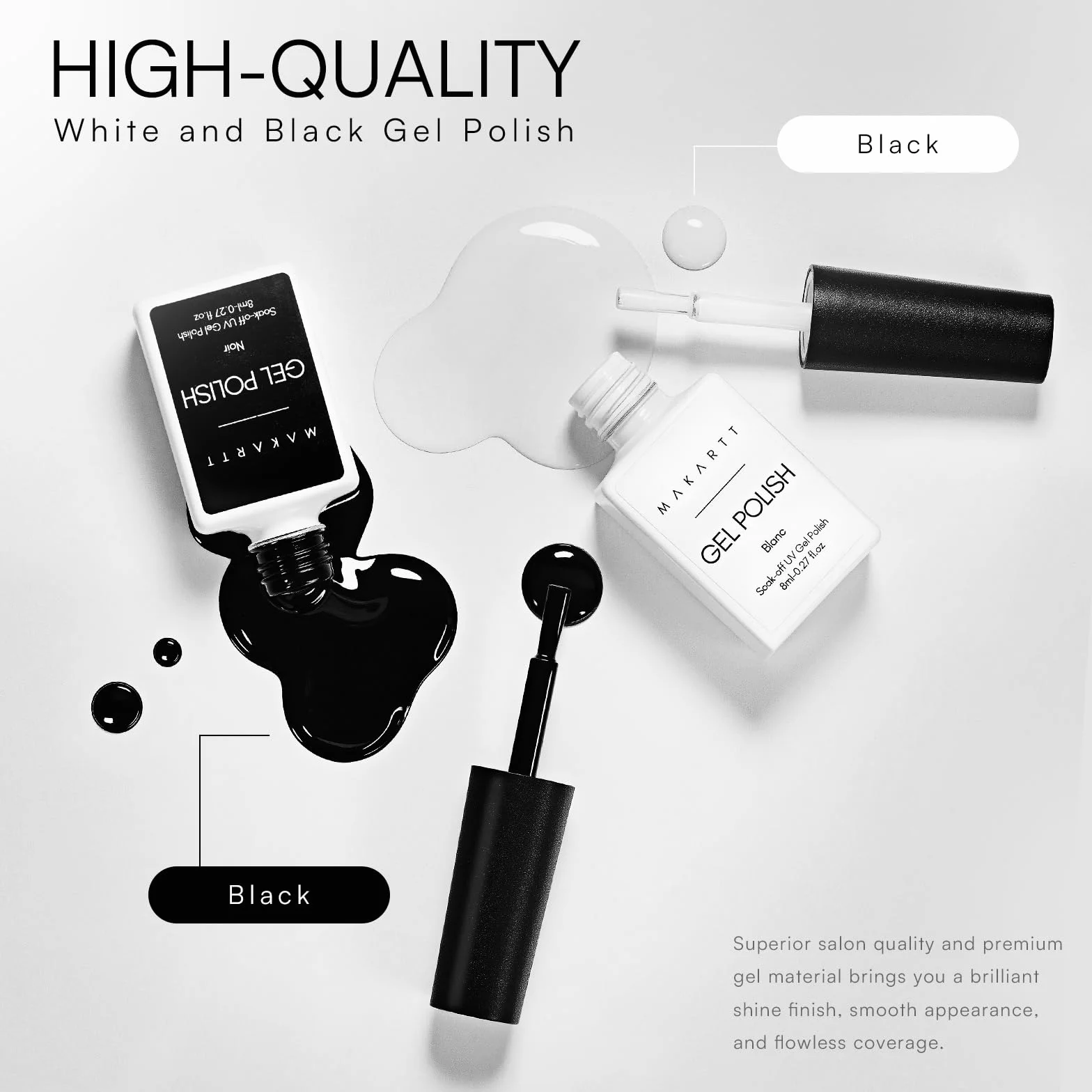 Makartt Zestaw żelowych lakierów do paznokci, czarny biały zestaw żelowych lakierów do paznokci czarno-biały Soak Off Nail Gel Polish LED Required UV Gel Polish Kit czarne białe paznokcie żel do