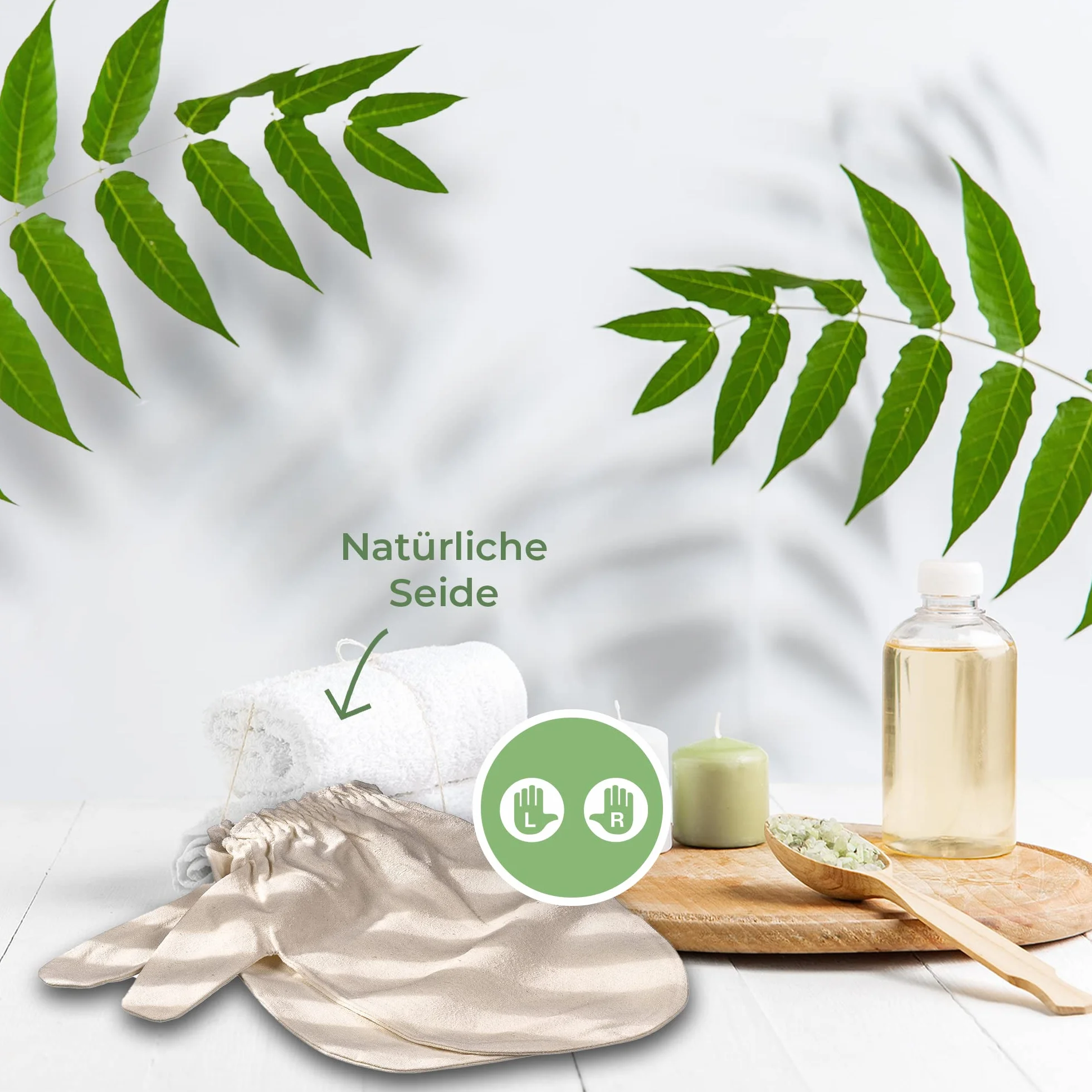 MASSAGE-EXPERT Garshan Surowy Jedwabne Rękawice [1 para, jeden rozmiar] - Rękawice Peeling, Ayurveda, Masaż suchy, Przeciw Cellulitowi