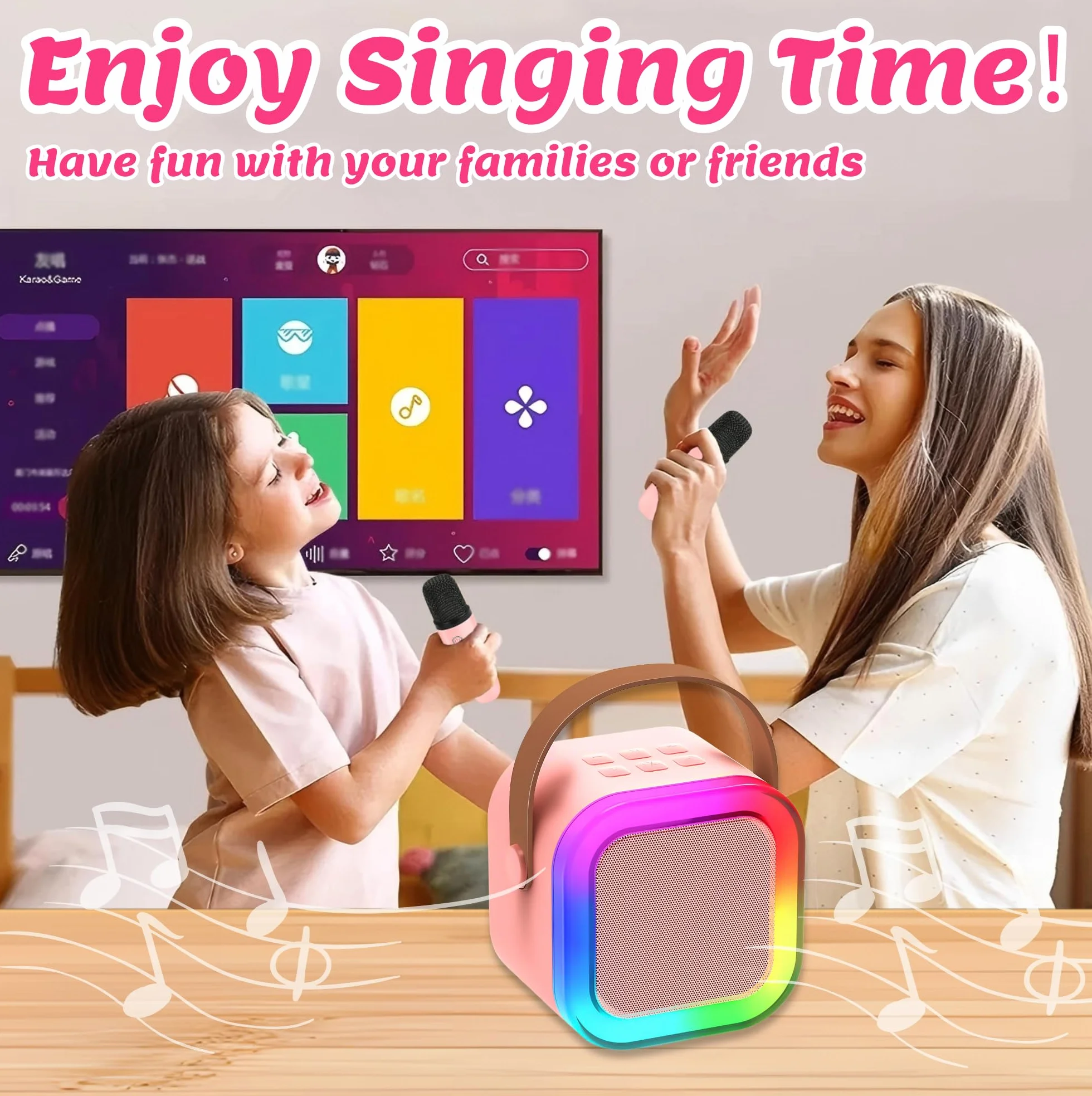 Chennyfun Karaoke Machine 2 mikrofony, Mini Karaoke Machine, przenośny głośnik Bluetooth z efektami zmiany głosu i światłami LED, najlepszy prezent urodzinowy dla dziewczynek i chłopców