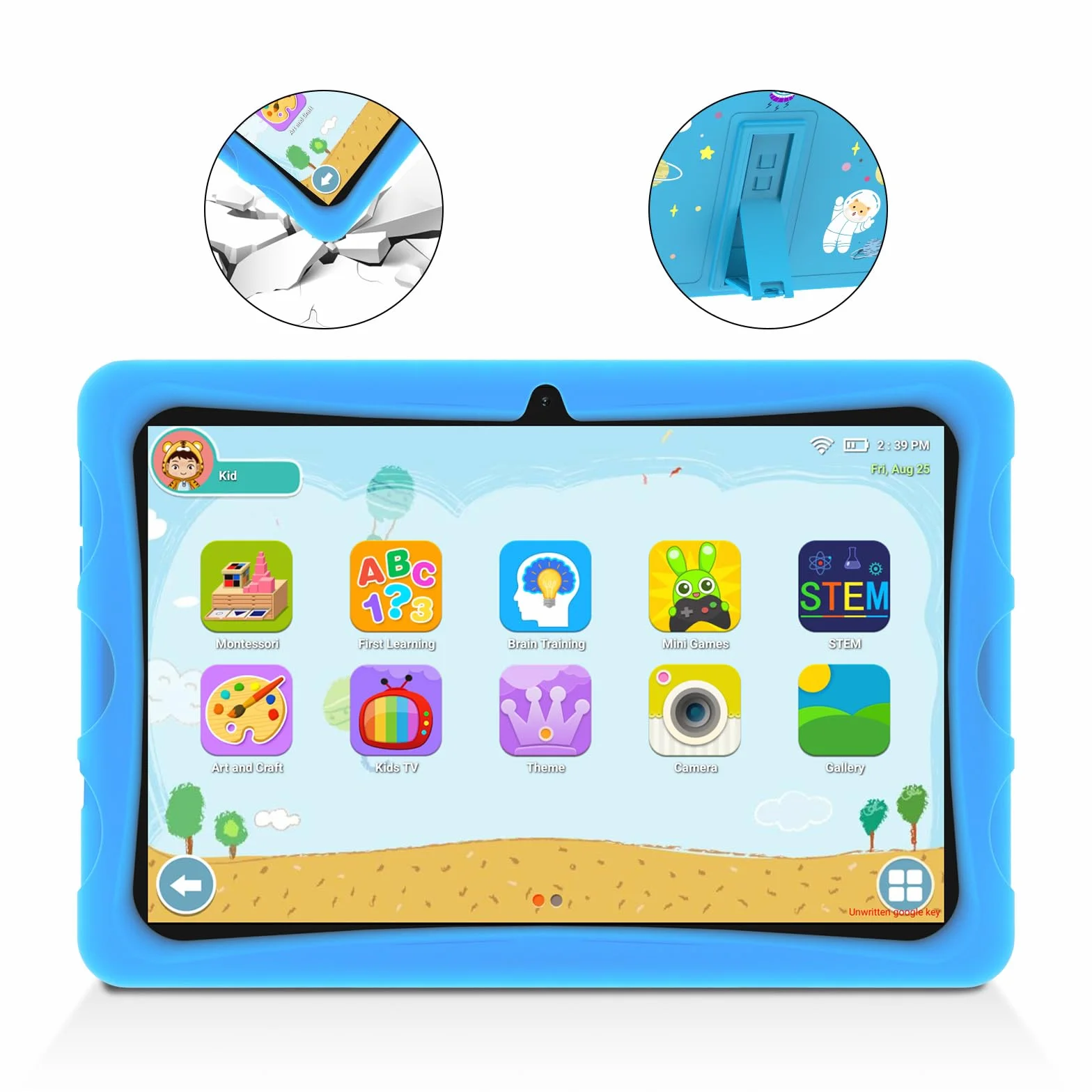 U10 KID Tablet dla dzieci 10 cali, tablet z Androidem 13 z WiFi 6, 9 GB RAM + 128 GB ROM, kontrola rodzicielska, odporny na wstrząsy futerał EVA, Kids Space, 5060 mAh, Widevine L1, PlimPad Kids