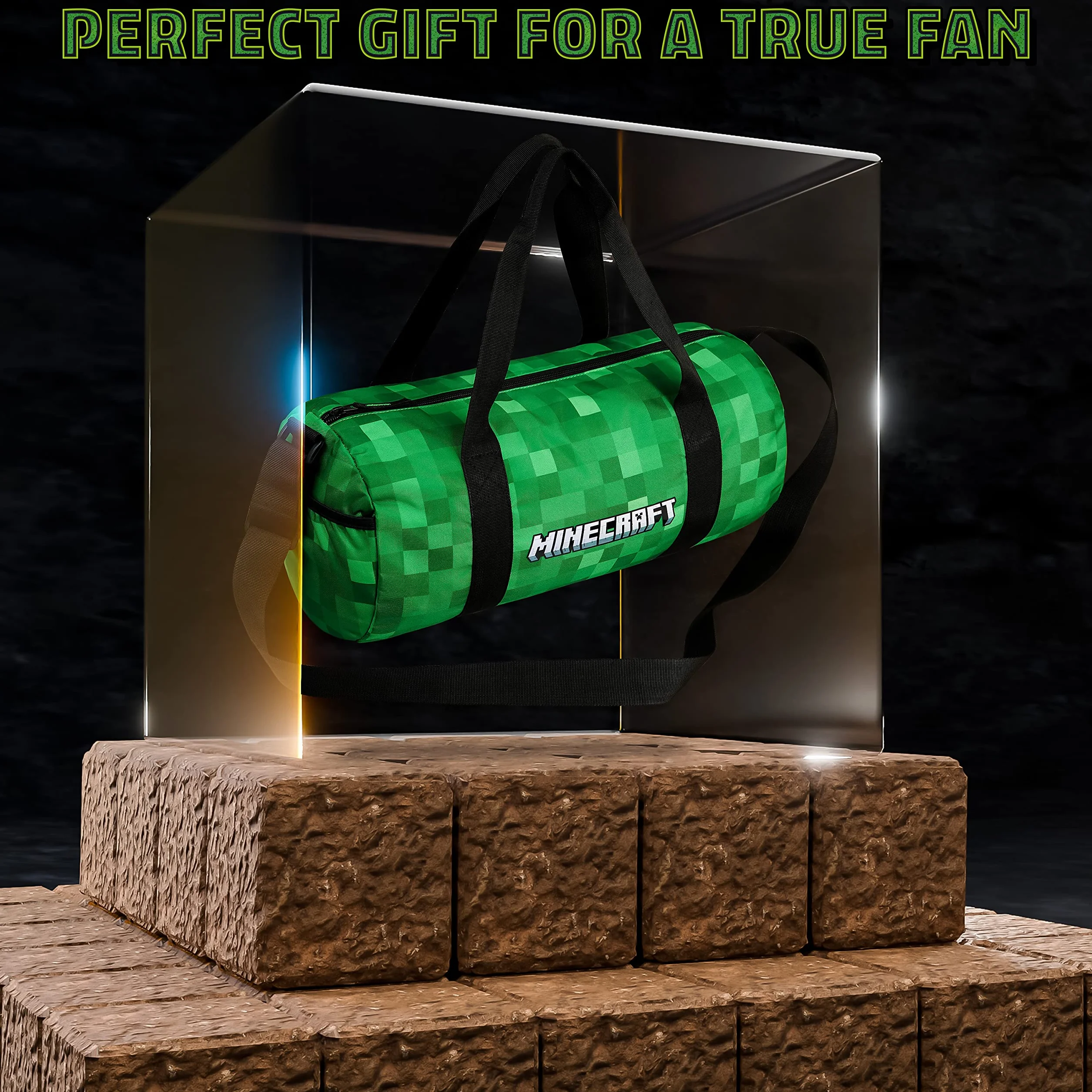 Minecraft Torba sportowa dla dzieci, torba podróżna, dla chłopców, torba sportowa, dla nastolatków, z regulowanym paskiem na ramię, zielony, 41x18x19cm, worek marynarski