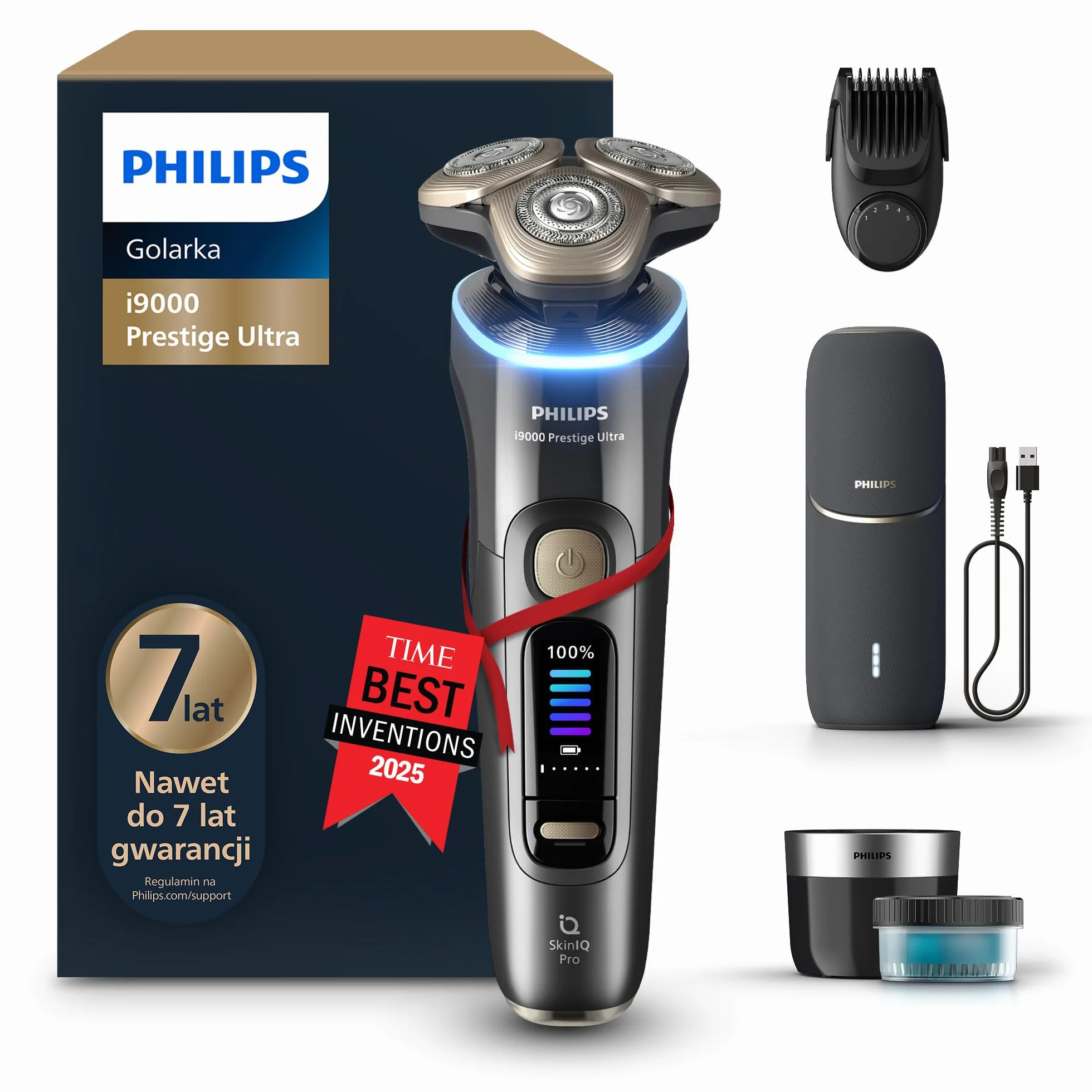 Philips Shaver i9000 Prestige Ultra, golarka elektryczna, Skin IQ Pro, Triple Lift & Cut, obrotowe 360º ostrza, 5 trybów, Model XP9402/46