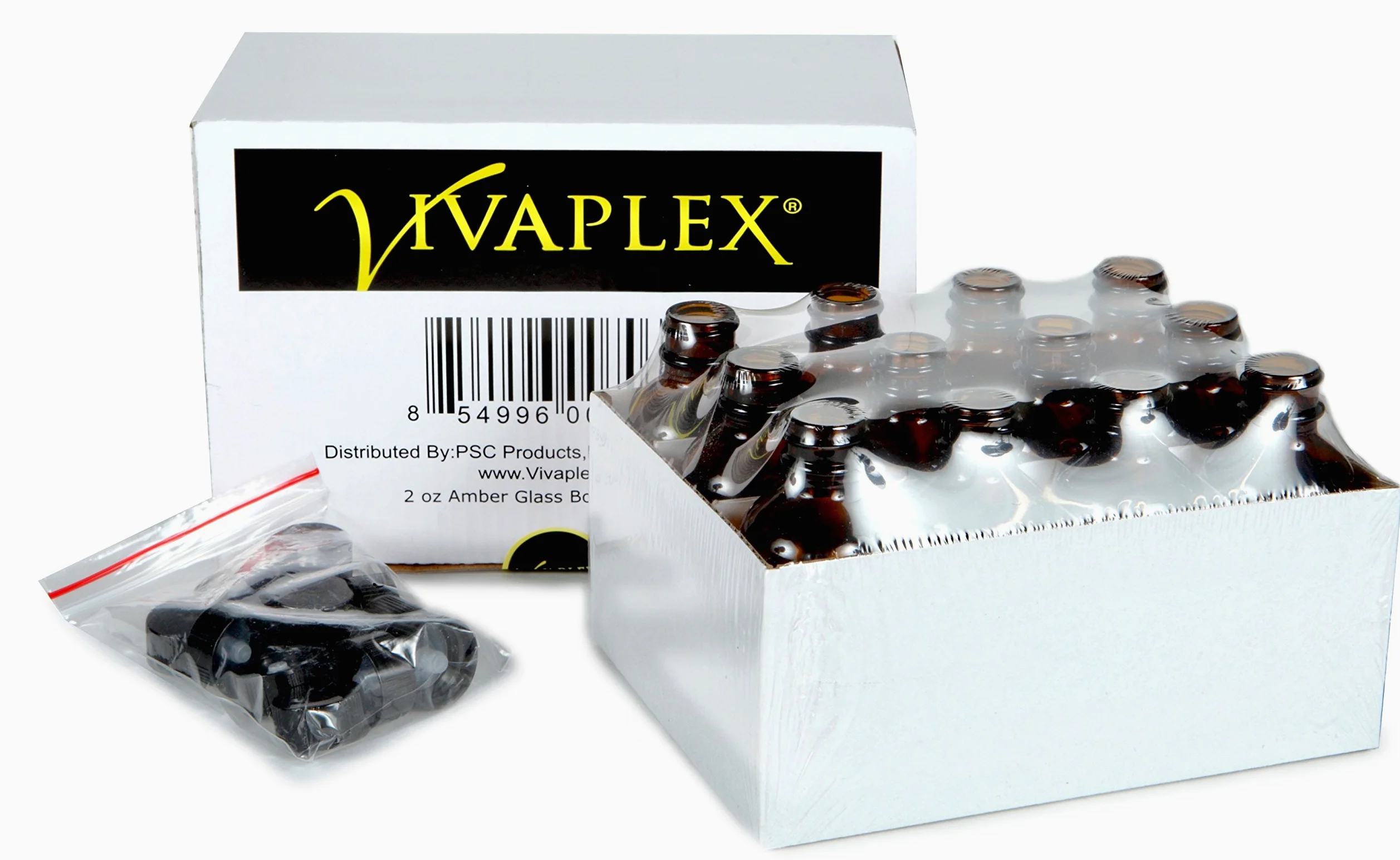 Vivaplex, 12, bursztynowe, szklane butelki 56 ml, z pokrywkami
