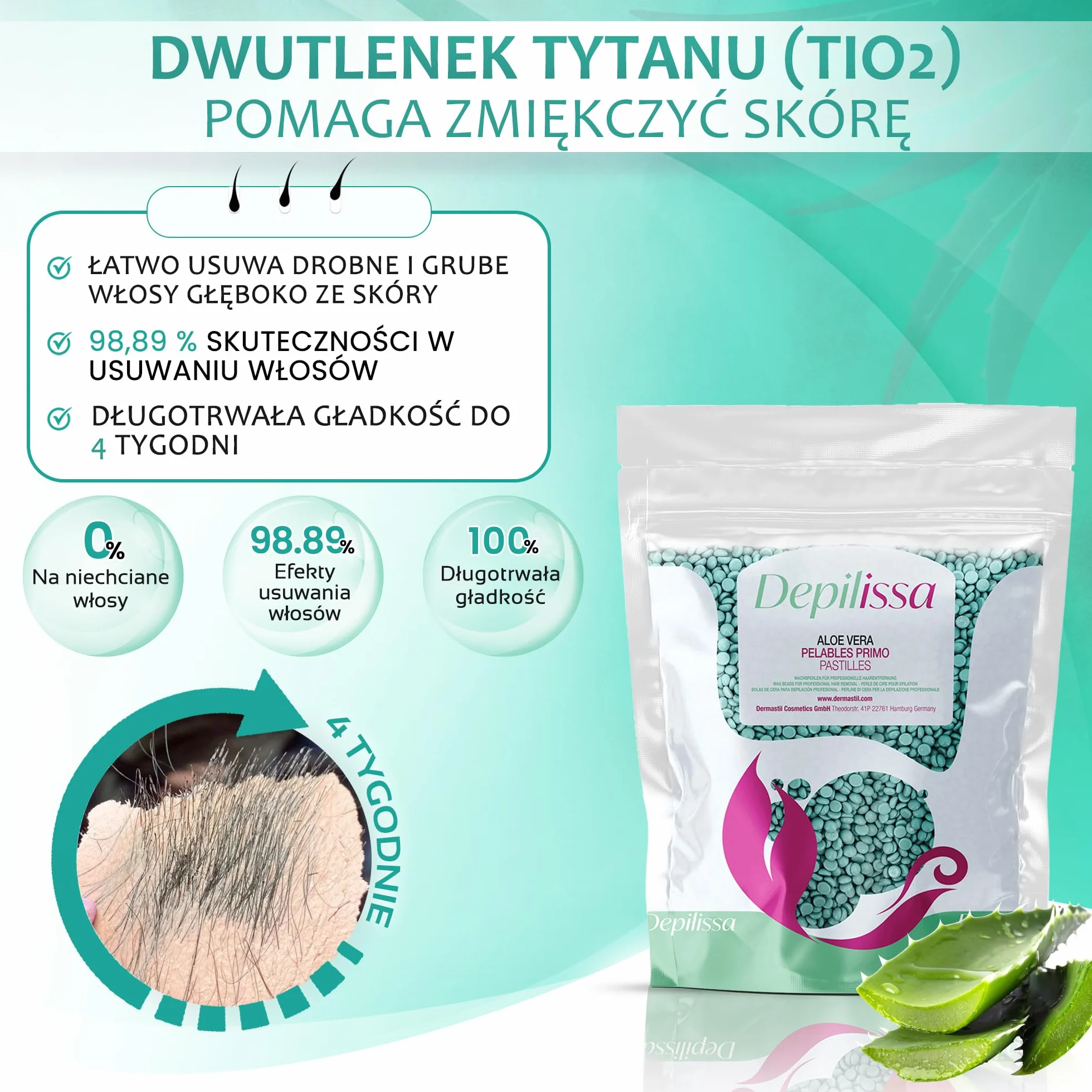 Aloe Vera TIO2 Perły woskowe do usuwania włosów 400 g bez pasków