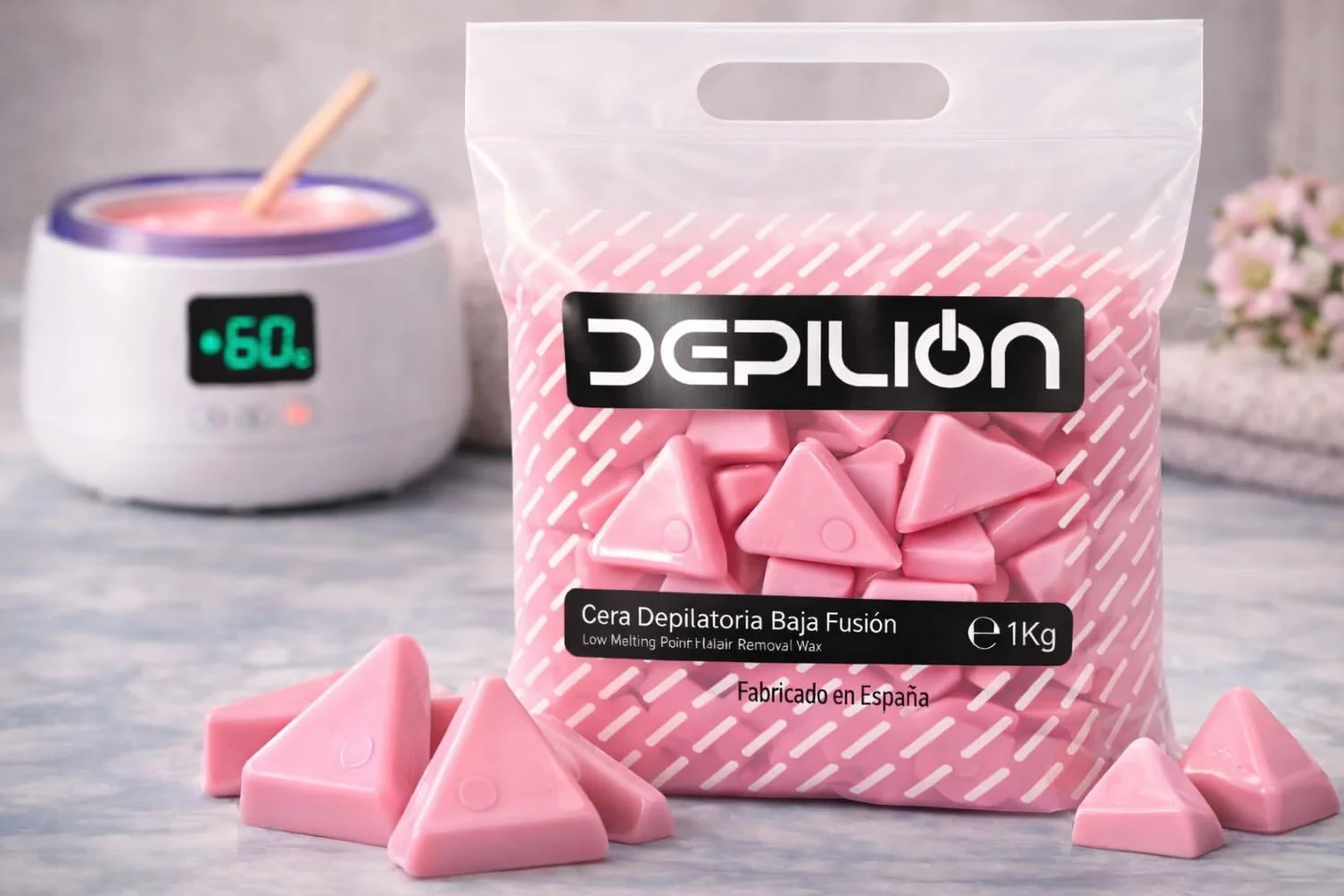 Wosk do depilacji 1 kg różowy | Niski topniejący wosk do depilacji 1000 gr | do skóry wrażliwej
