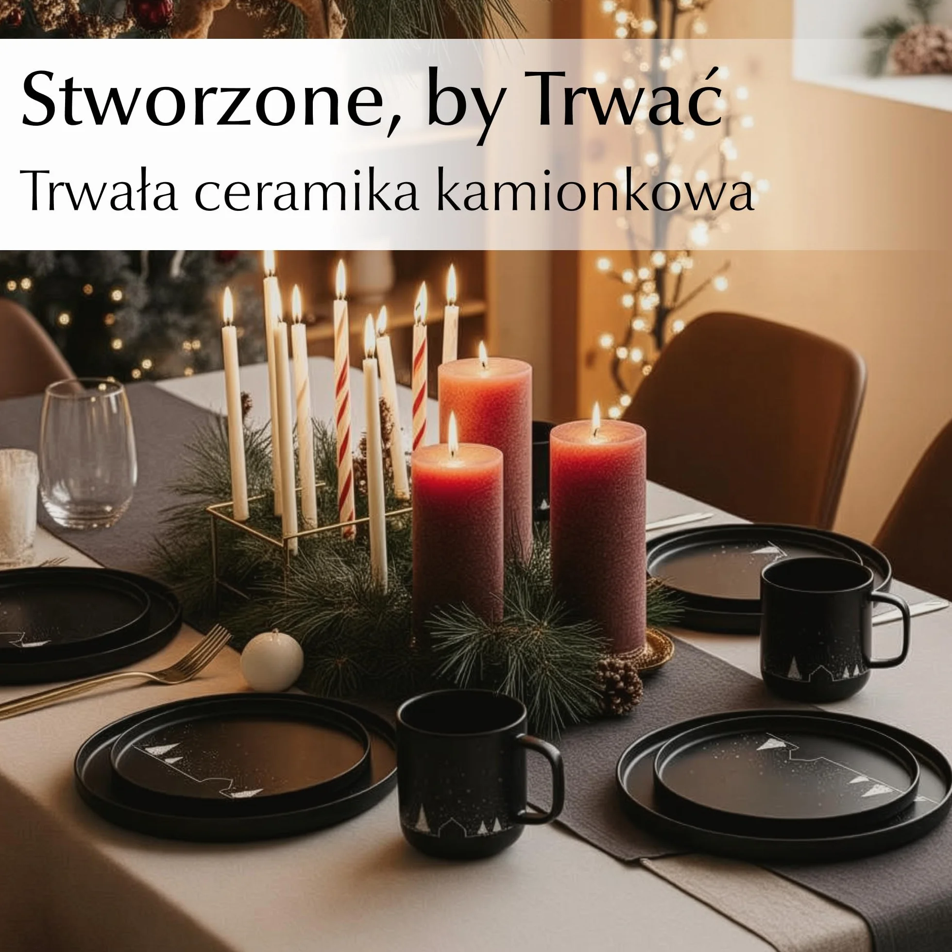 MIAMIO – Zestaw Waresów Bożonarodzeniowych 12 Sztuk/Zestaw Talerzy Bożonarodzeniowych z Kubkami w Minimalistycznym Designie (Serwis dla 4 osób) / Odpowiedni do Zmywarki i Mikrofali – Kolekcja Vinter