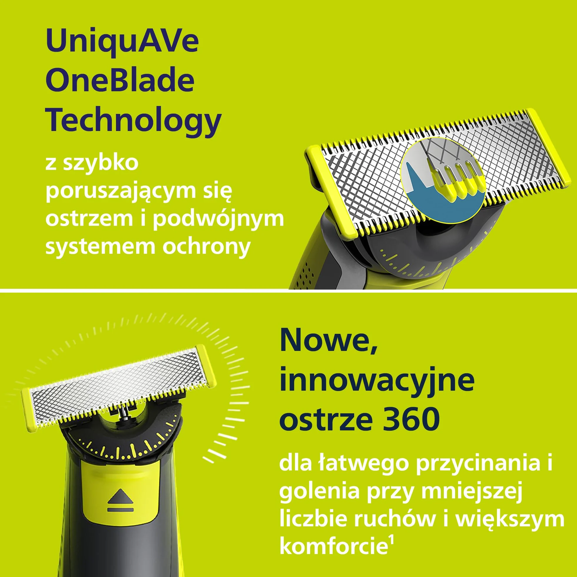 Philips OneBlade 360 Autentyczny Elektryczny trymer i golarka do zarostu, 2x 360 ostrzy, 3x grzebień 1-5 mm, QP2724/31