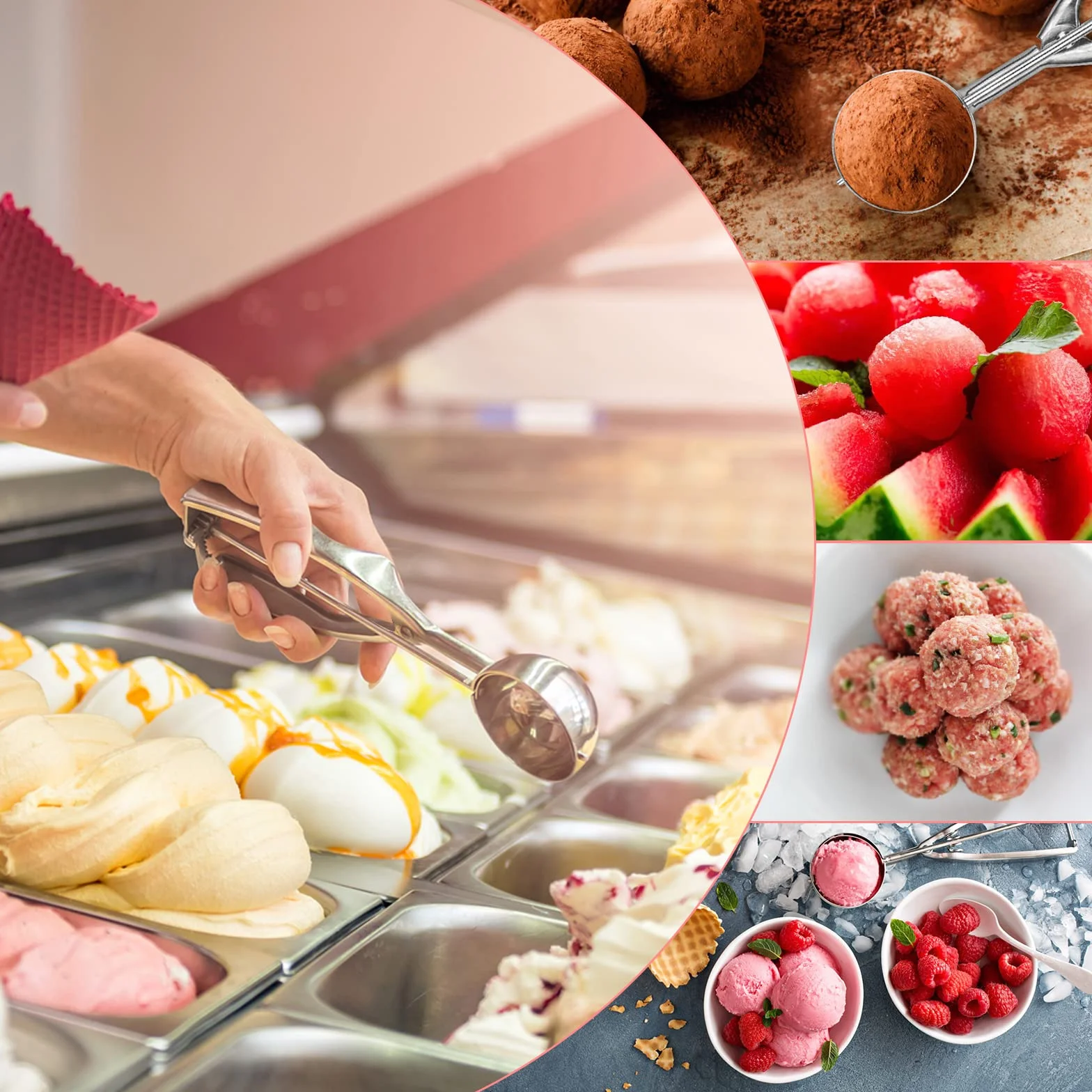 Łyżka do lodów z łatwym spustem - Duży rozmiar 2,60 cala / 6,3 cm do puree ziemniaczanego, mieszanki babeczek, ciasta na ciasteczka, kulki mellon