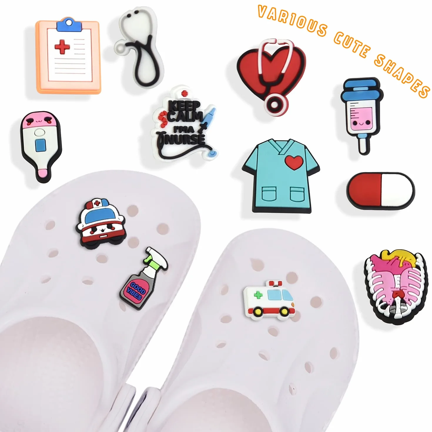 25 sztuk kreskówka dekoracja ozdoba w stylu medycznym, akcesoria do dekoracji butów, końcówki do butów PVC, unisex, 2-3 cm
