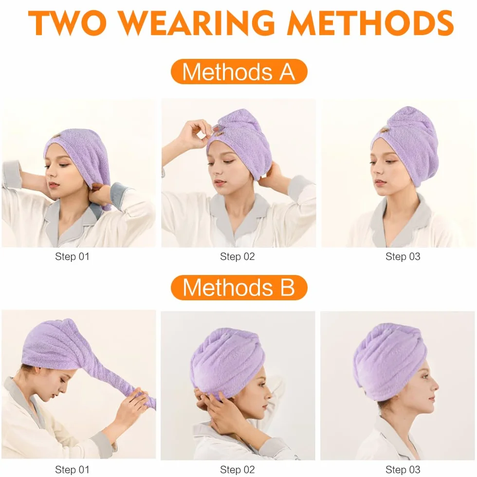 KinHwa Ręcznik do włosów z mikrofibry 65x25 cm chłonny turban zapobiegający puszeniu różowy fioletowy