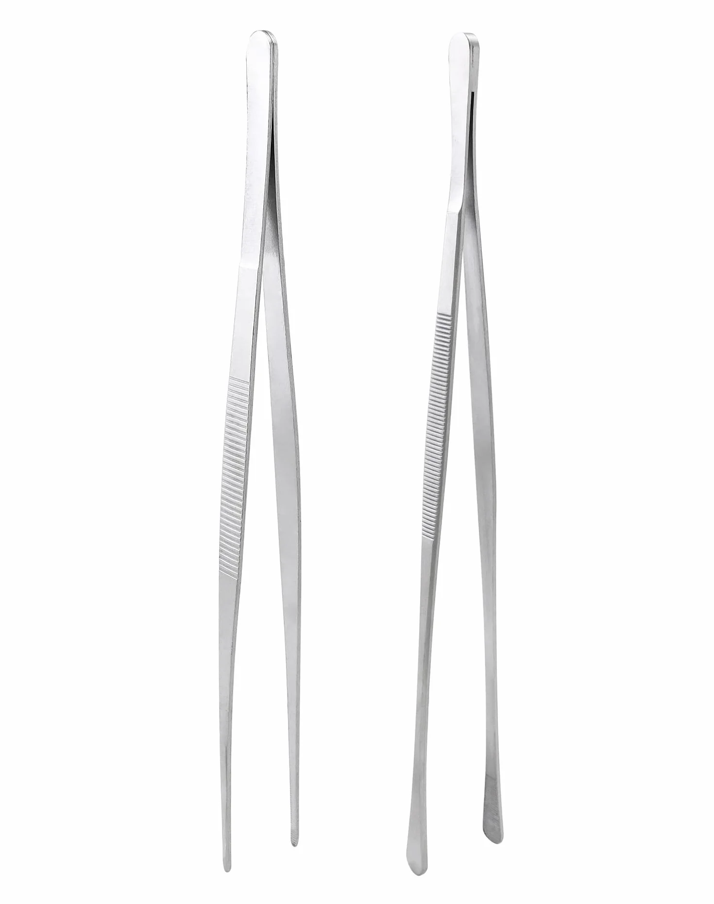 QWORK® 2 sztuki długich pęsety ze stali nierdzewnej, okrągłe i spiczaste, pęseta do grilla, pęseta do gotowania, 30 cm