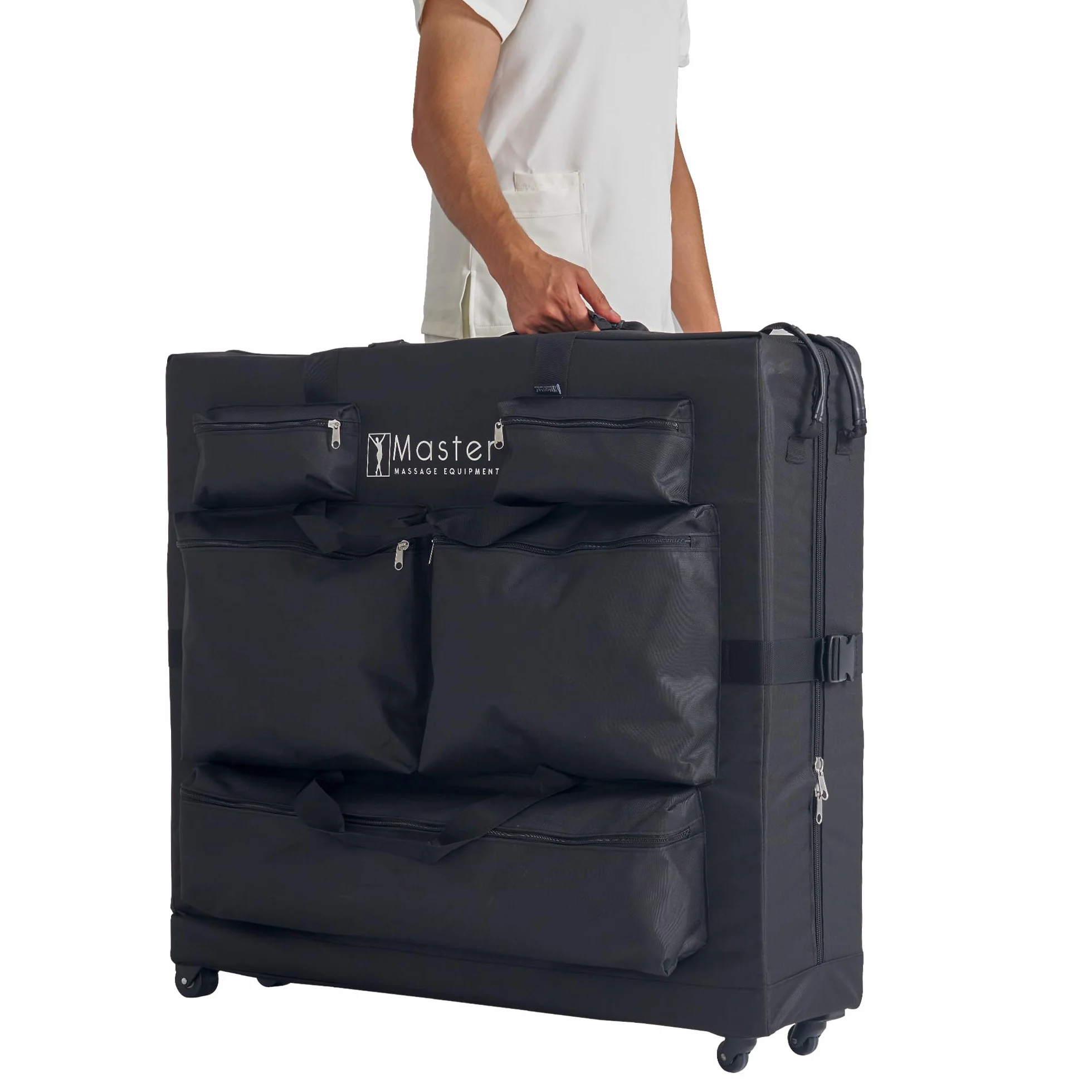 Master Massage Torba transportowa na leżaki do masażu, tkanina nylonowa, jeszcze łatwiejszy transport, czarna (z kółkami)