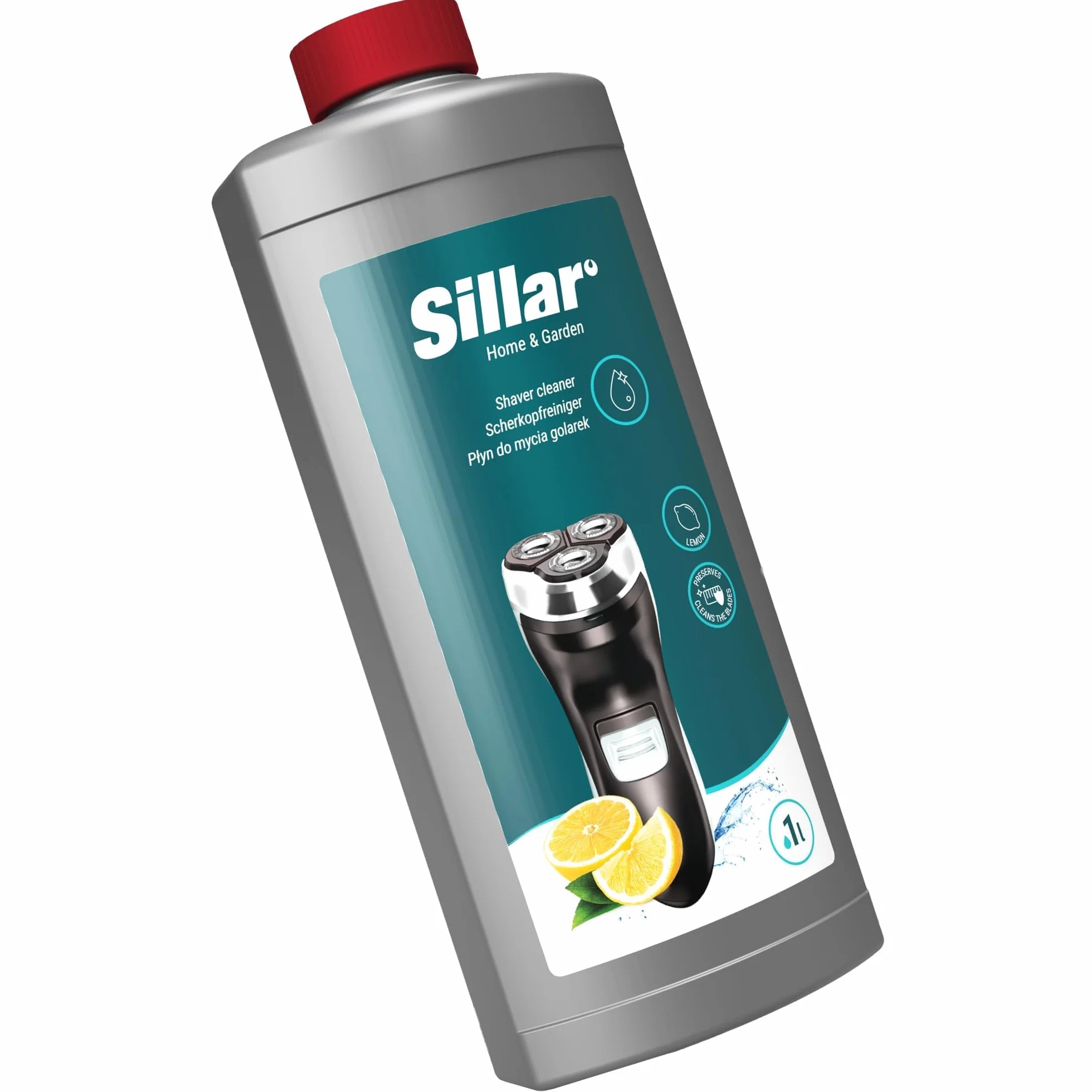 Sillar Płyn Czyszczący do Głowic Golarek 1L - Formuła Cytrynowa - Kompatybilny z Braun CCR Seria 3, 5, 7, 9 - Rozwiązanie do Czyszczenia Golarek - Maksymalna Higiena i Wydajność – 2 Sztuki