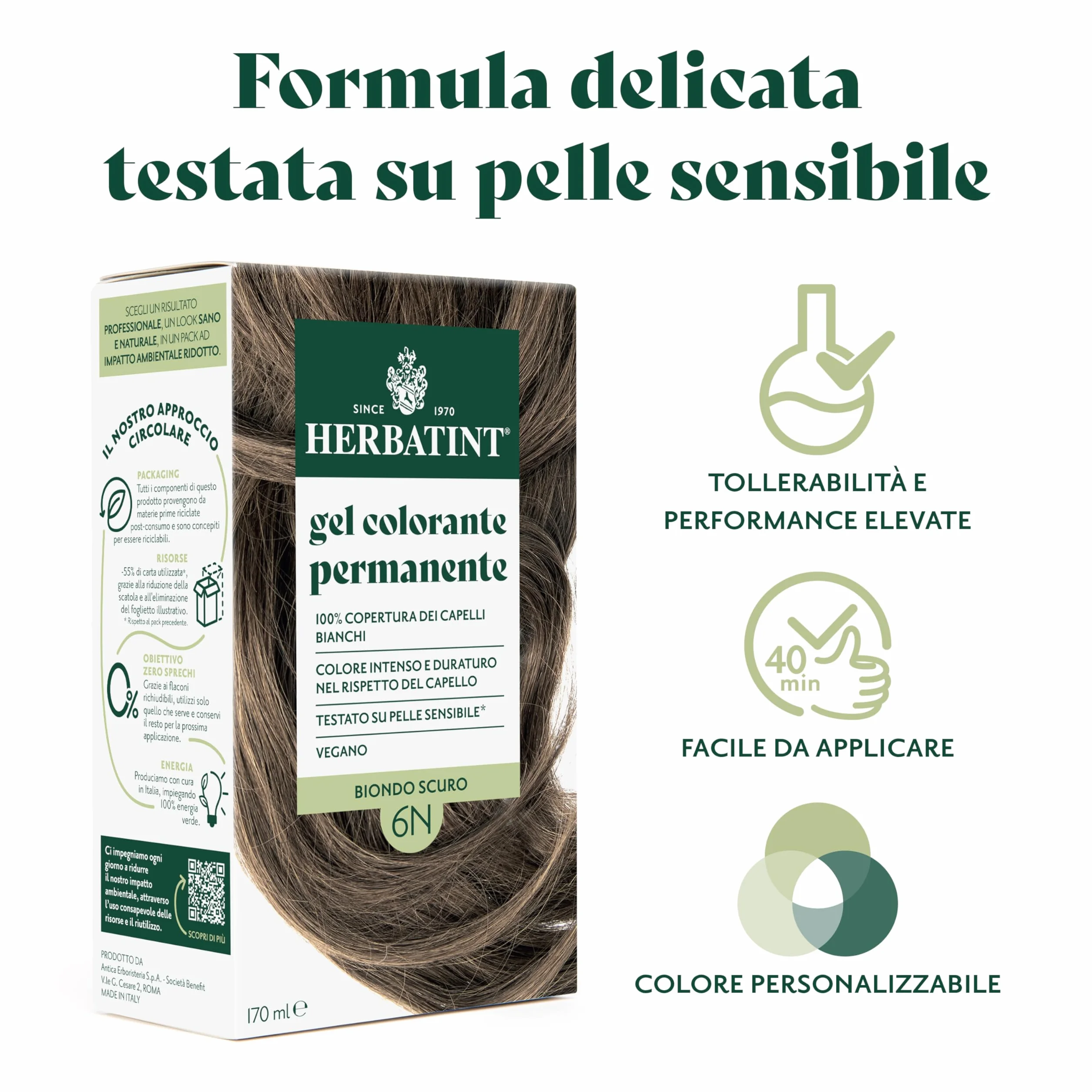 Herbatint Żel do farbowania włosów 6N ciemny blond 170 ml bez amoniaku 100% białe włosy wrażliwa skóra 8 naturalne ekstrakty organiczne
