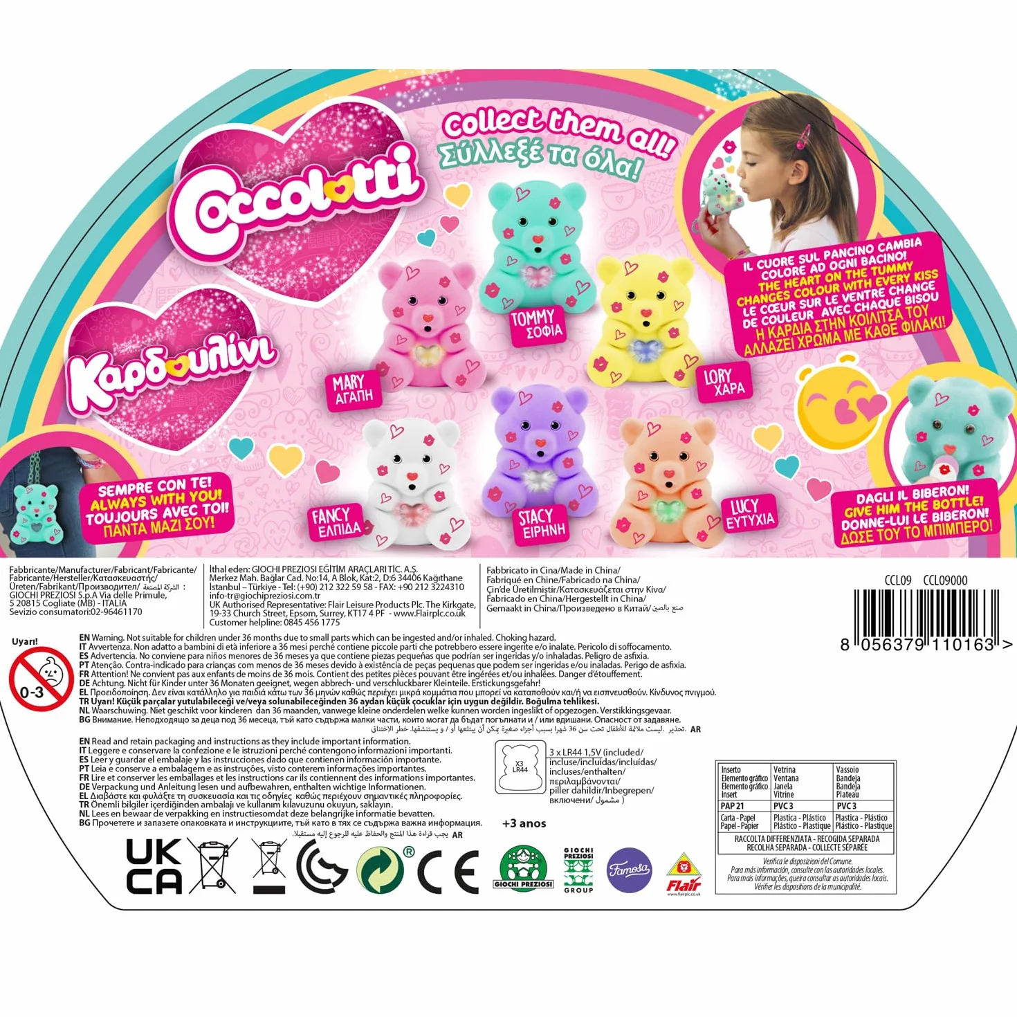 Giochi Preziosi COCCOLOTTI, interaktywny miś, który cię całuje, efekty świetlne, fioletowy wzór, dla dzieci od 3 lat, CCL094