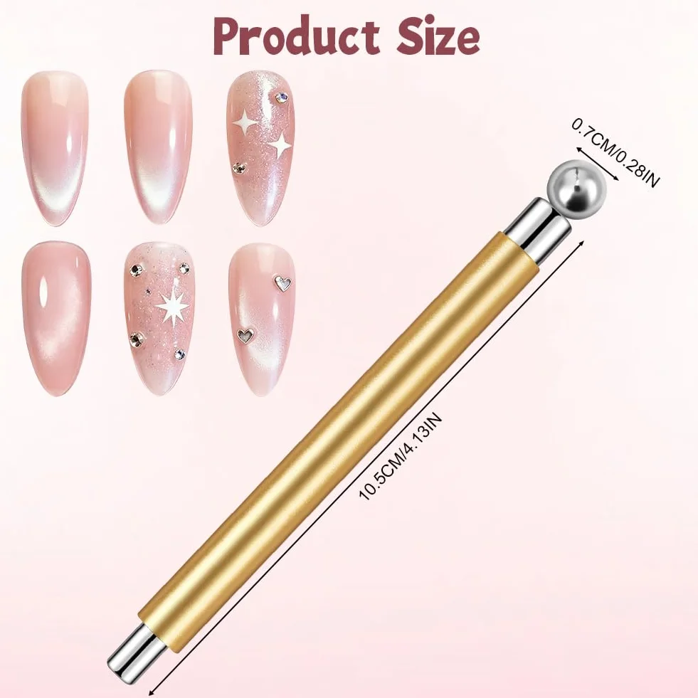 Magnes Cat Eye do paznokci, dwustronny magnetyczny długopis z okrągłą magnetyczną perłą, wielofunkcyjne narzędzie do żelowego lakieru Cat Eye do zdobienia paznokci w domu DIY, żółty