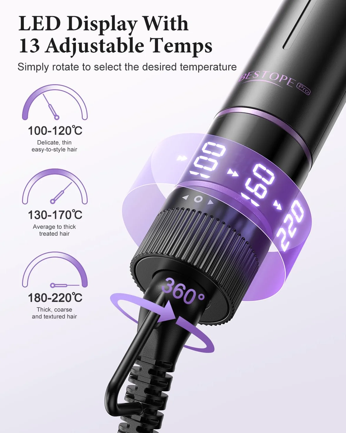 BESTOPE PRO, zestaw lokówek 5 w 1 z prostownicą, szczotka termiczna, 3 ceramiczne lokówki (9 mm-25 mm) do szerokich loków, 13 temperatur