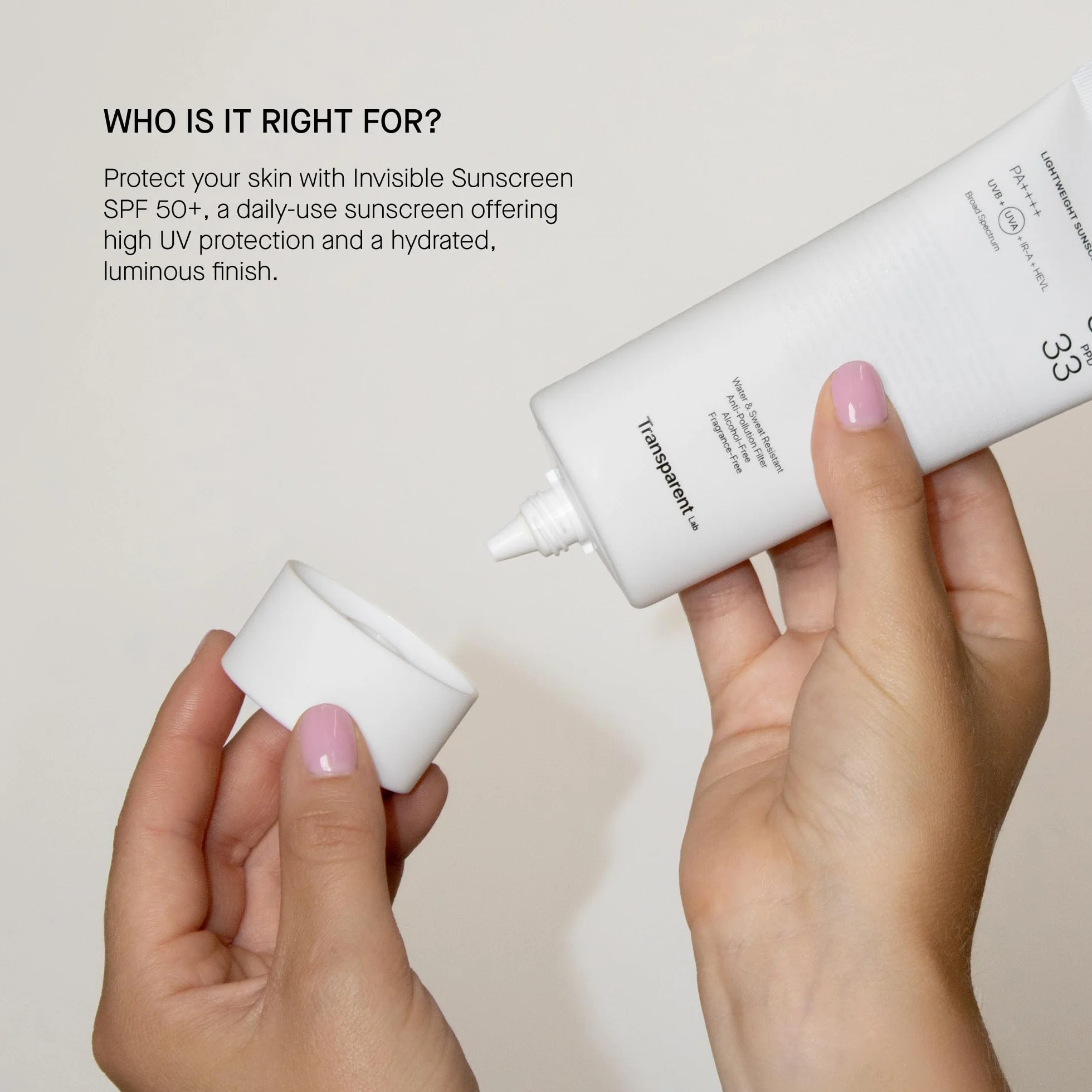 Transparent Lab Invisible Sunscreen SPF50+ 100 ml – Facial Sunscreen with Vitamin C, Ceramides and Vitamin E, High UVA/UVB and Blue Light Protection, Dry Touch, No White Traces and Antioxidant Effect