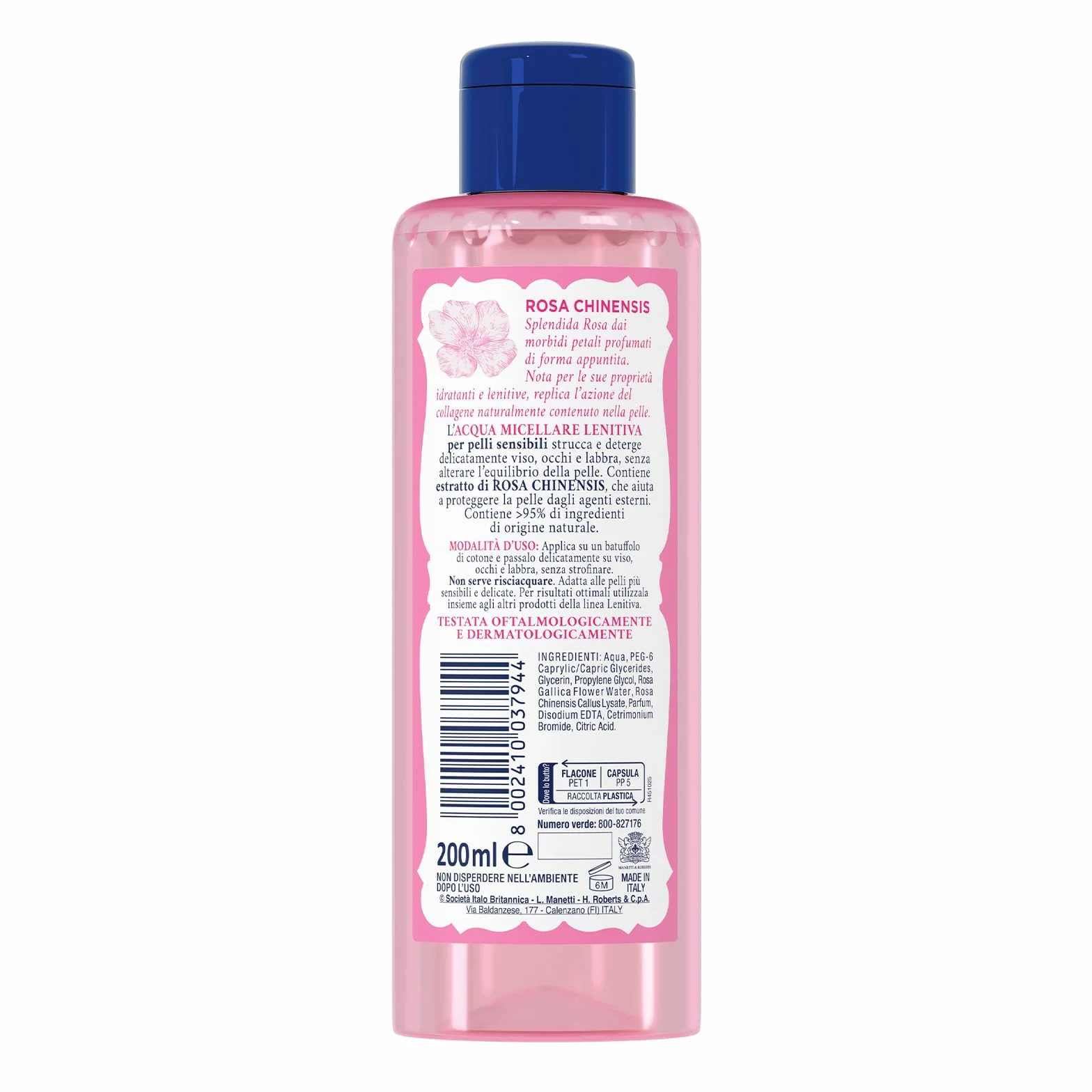 Acqua alle Rose Łagodna woda micelarna do skóry wrażliwej, do makijażu i oczyszczania twarzy, oczu i ust, z ekstraktem z róży Chinensis, który chroni skórę przed czynnikami zewnętrznymi, bez