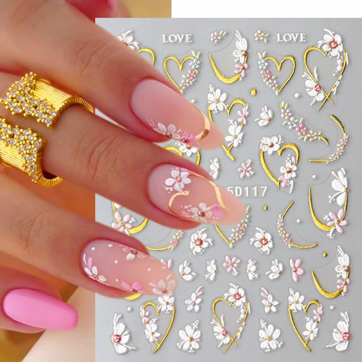 JMEOWIO 3D Kwiat Naklejki na Paznokcie 4 Arkuszy Nail Art Sticker Samoprzylepne Naklejek na Paznokcie Dekoracji Paznokci