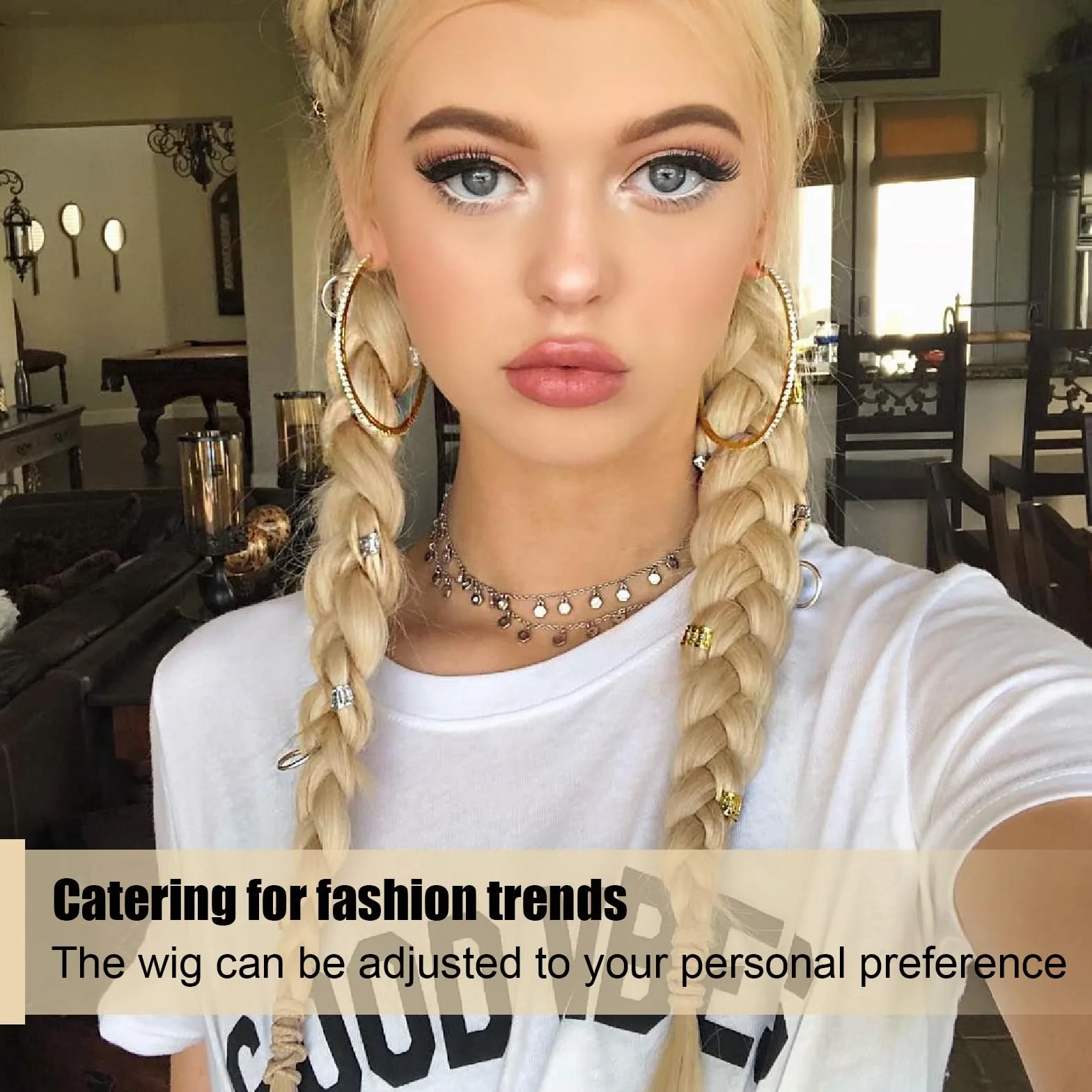Peruka długa falowana blond naturalna syntetyczna odporna na wysokie temperatury złota 70 cm