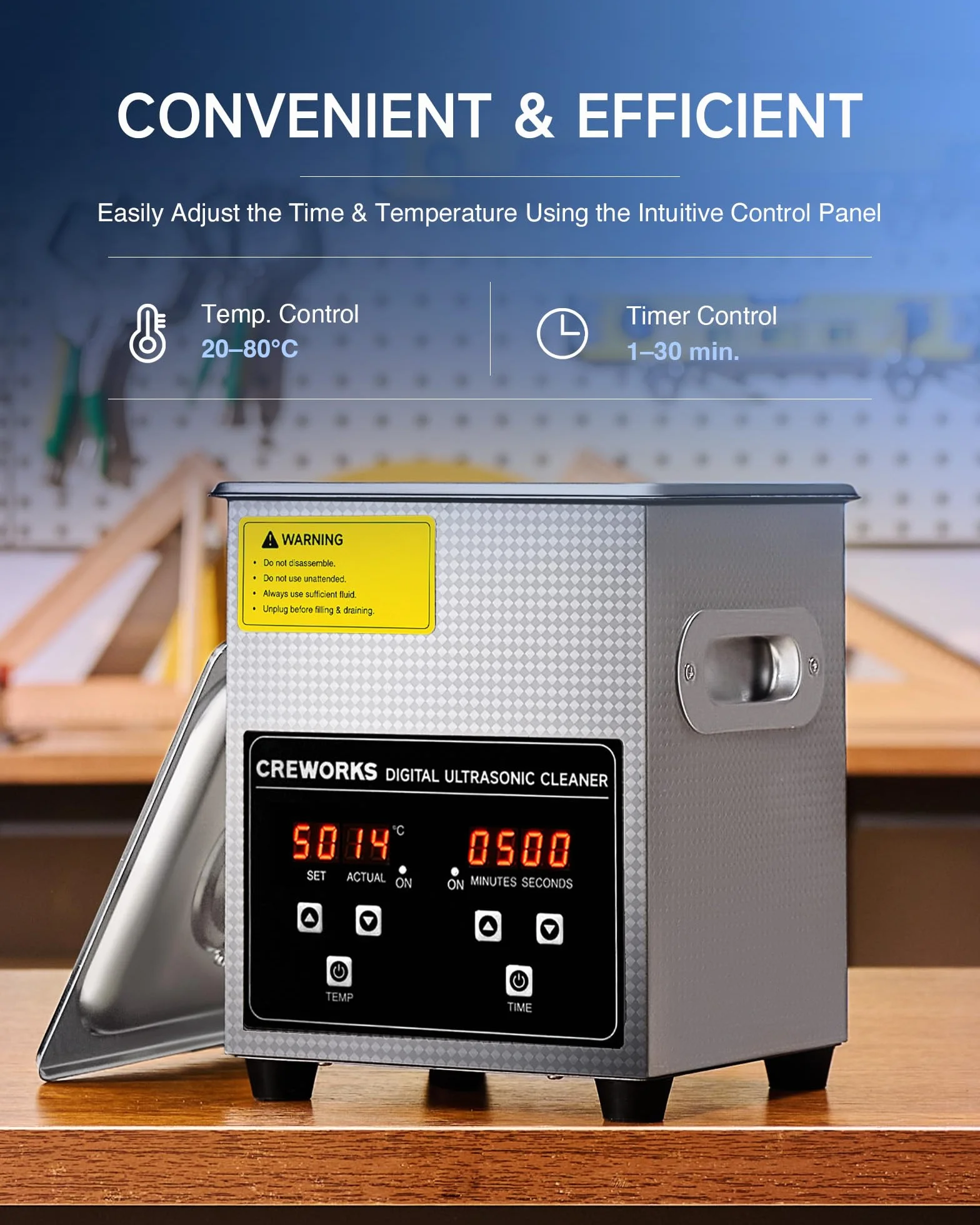 CREWORKS Urządzenie do czyszczenia ultradźwiękowego 2L Urządzenie ultradźwiękowe Czyścik ultradźwiękowy Czyszczenie Ultrasonic Cleaner z wewnętrznym koszem, ogrzewaniem i cyfrowym timerem do okularów
