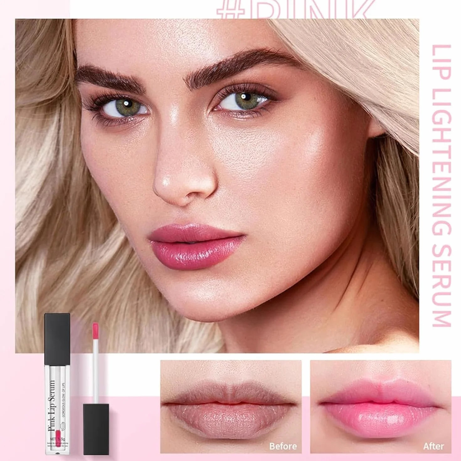 2PCS Pink Lip Serum Plumper, Color Changing Lip Gloss, Pink Lip Serum Plump Gorgeous Glow of Lips, Pink Lip Serum Plumping, Glow Color Changing Lip Oil
