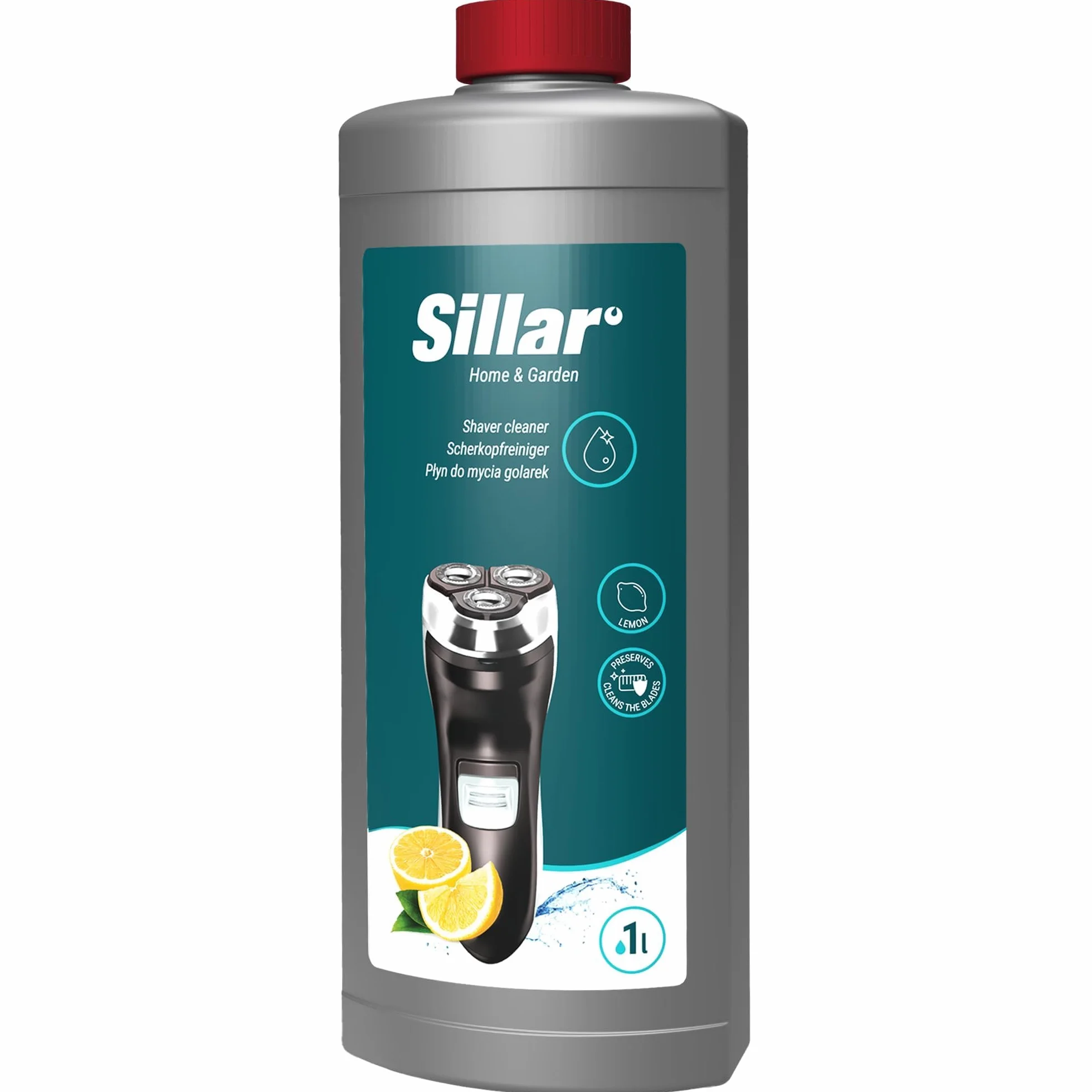 Sillar Płyn Czyszczący do Głowic Golarek 1L - Formuła Cytrynowa - Kompatybilny z Braun CCR Seria 3, 5, 7, 9 - Rozwiązanie do Czyszczenia Golarek - Maksymalna Higiena i Wydajność – 2 Sztuki