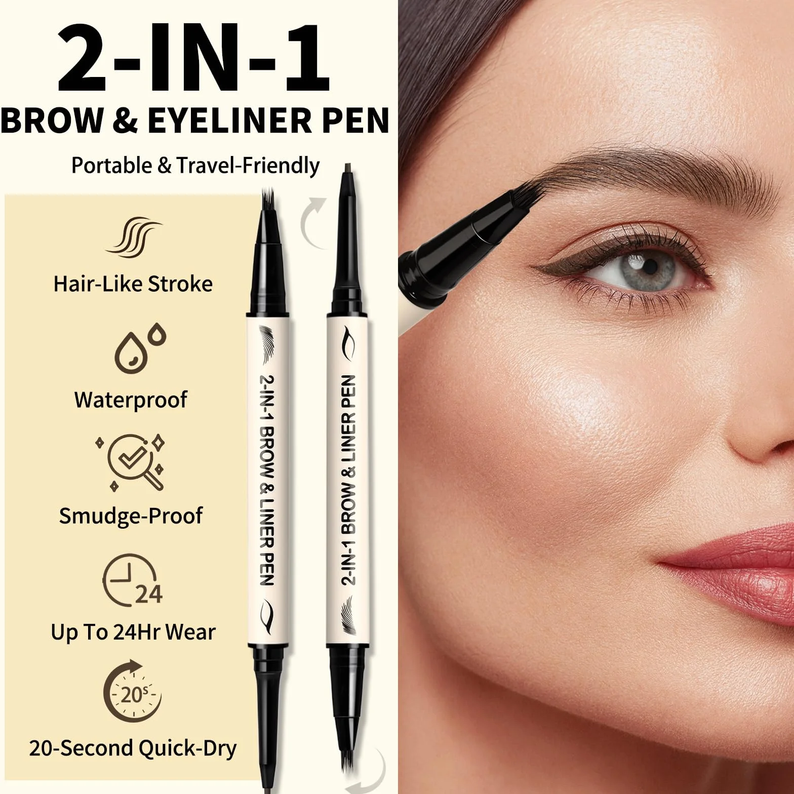 UCANBE Microblading kredka do brwi i żelowy eyeliner 2 w 1 – wodoodporny i odporny na wycieranie – kredka do brwi do naturalnego rysowania włosków – długotrwały definer brwi i oczu (czarno-brązowy)