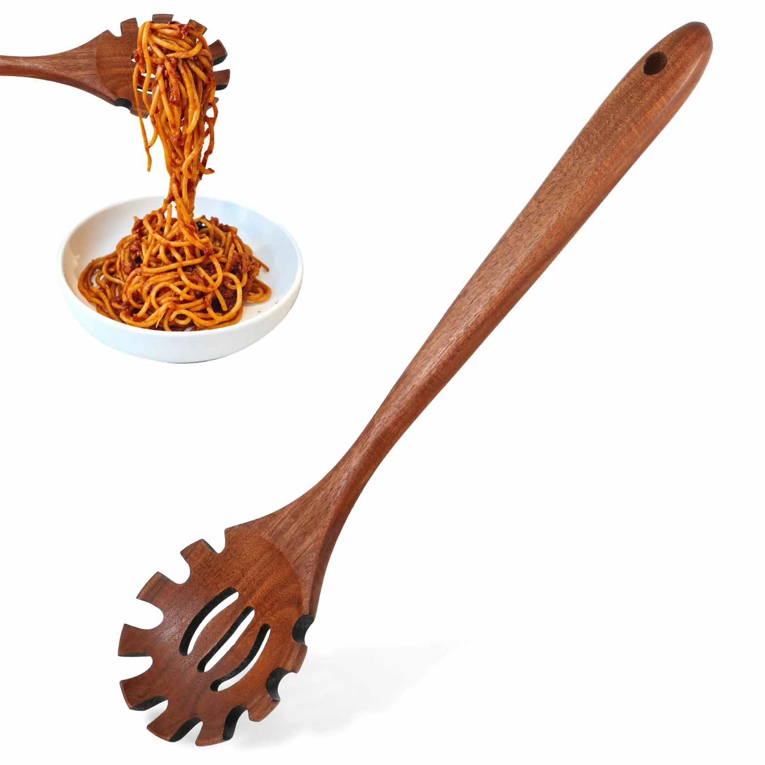 Łyżka do spaghetti drewniana 33 cm łyżka do makaronu wysokiej jakości łyżka do makaronu spaghetti łyżka z zębami sitko do makaronu szczypce do makaronu szczypce do spaghetti z otworem do zawieszania,