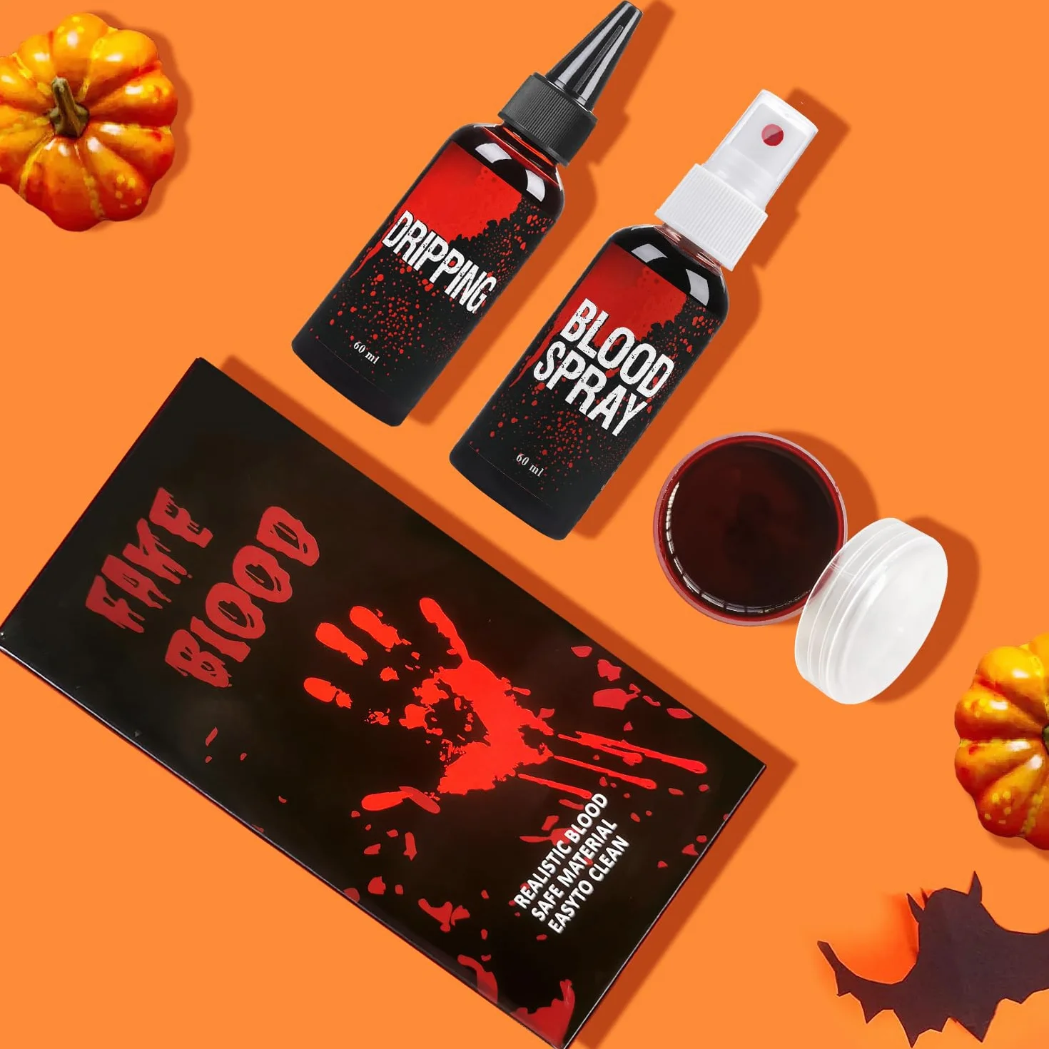 Zestaw sztucznej krwi, 60ml sztucznej krwi w sprayu i 60ml krwi kapiącej oraz 40ml żelowej krwi skupionej, sztuczne makijażowe malowanie ciała na Halloween, do kostiumów zombie, wampira i