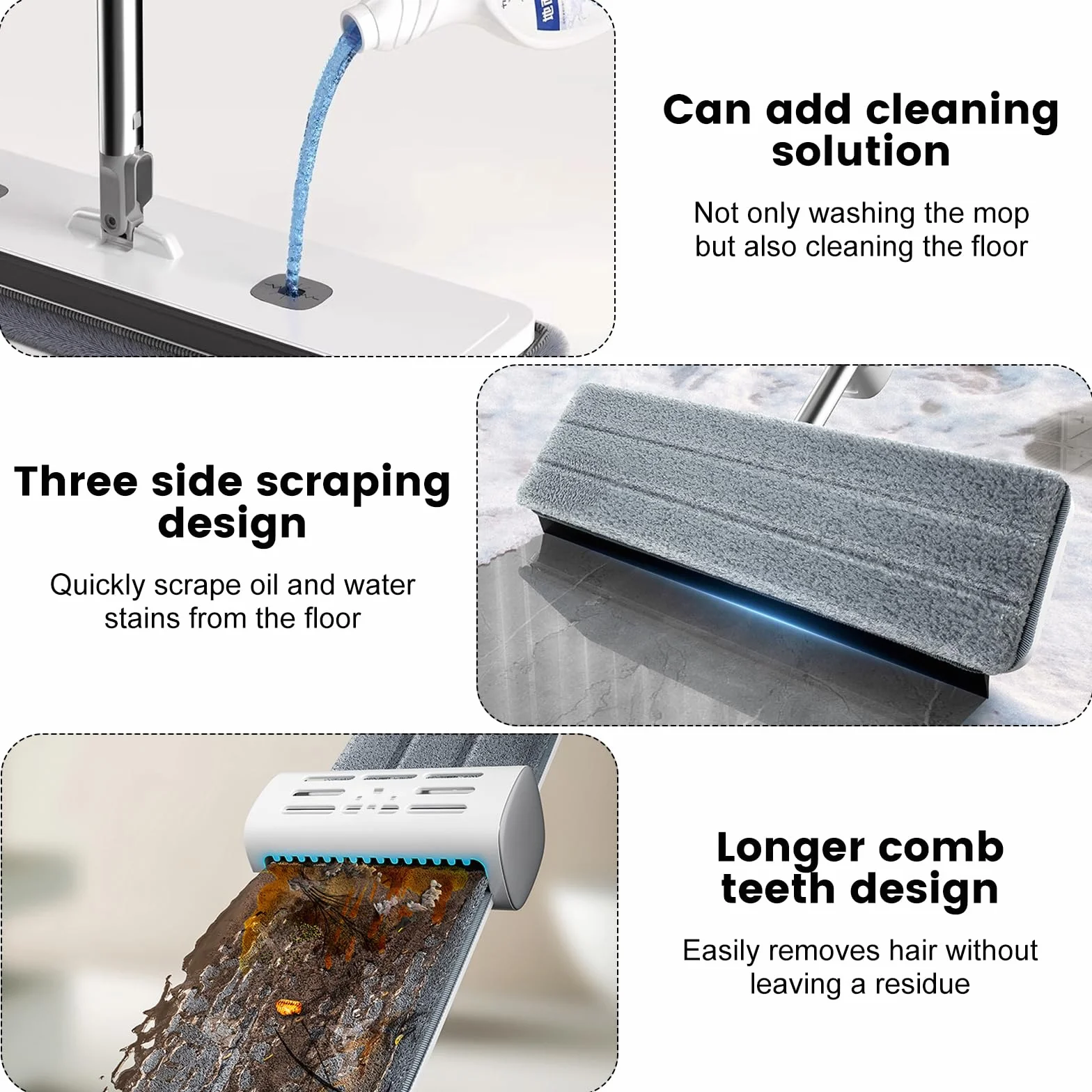Płaski Mop Do Mycia Podłóg, Samoczyszczący 133 cm, Z Funkcją Skurczową, Obracany o 360°, 5 Ściereczek Z Mikrofibry Do Twardego Drewna, Płytek, Marmuru