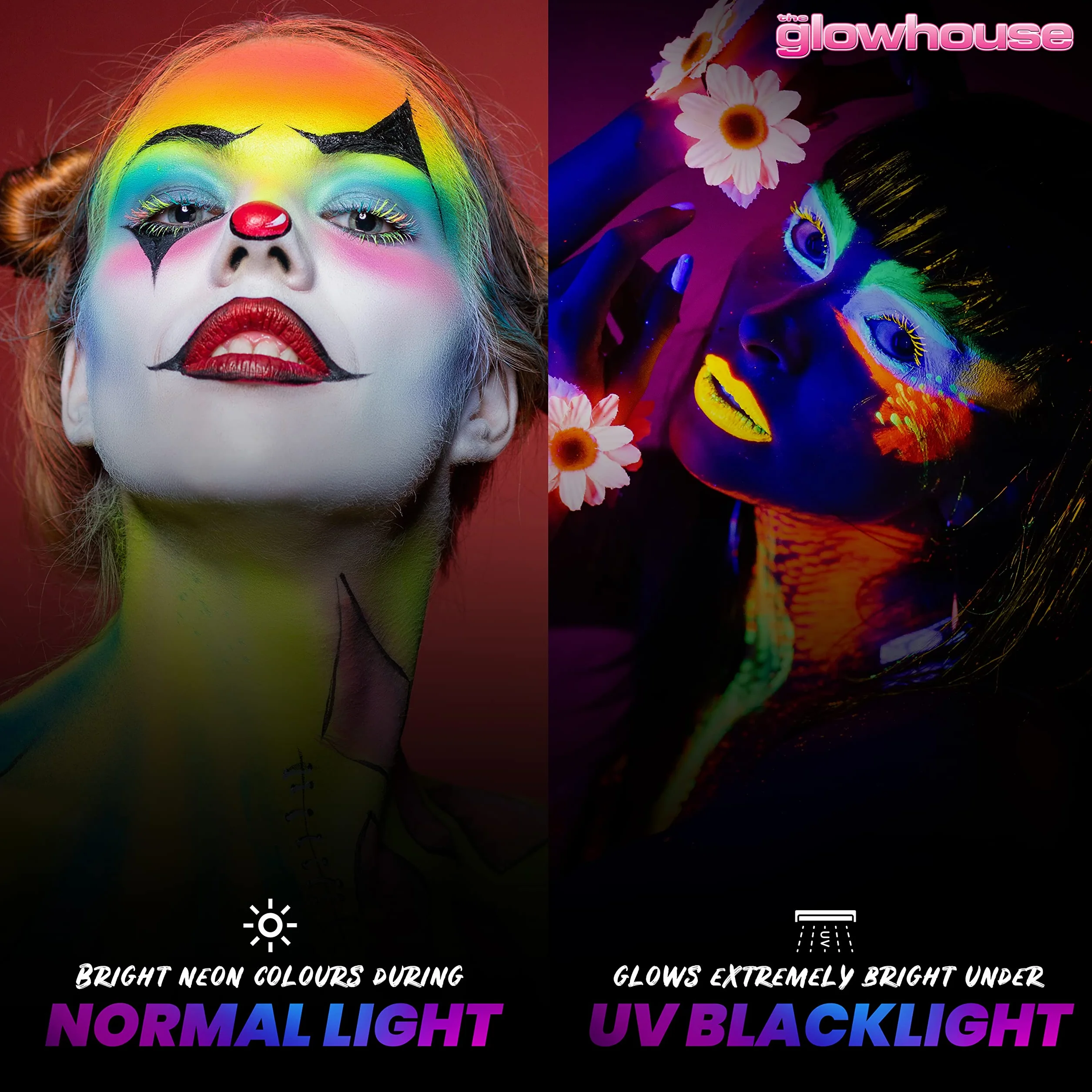 The Glowhouse UV Neonowa farba do twarzy i lakier w sztyfcie (zestaw 6 szt.) Fluorescencyjny, najjaśniejszy blask w promieniach UV!