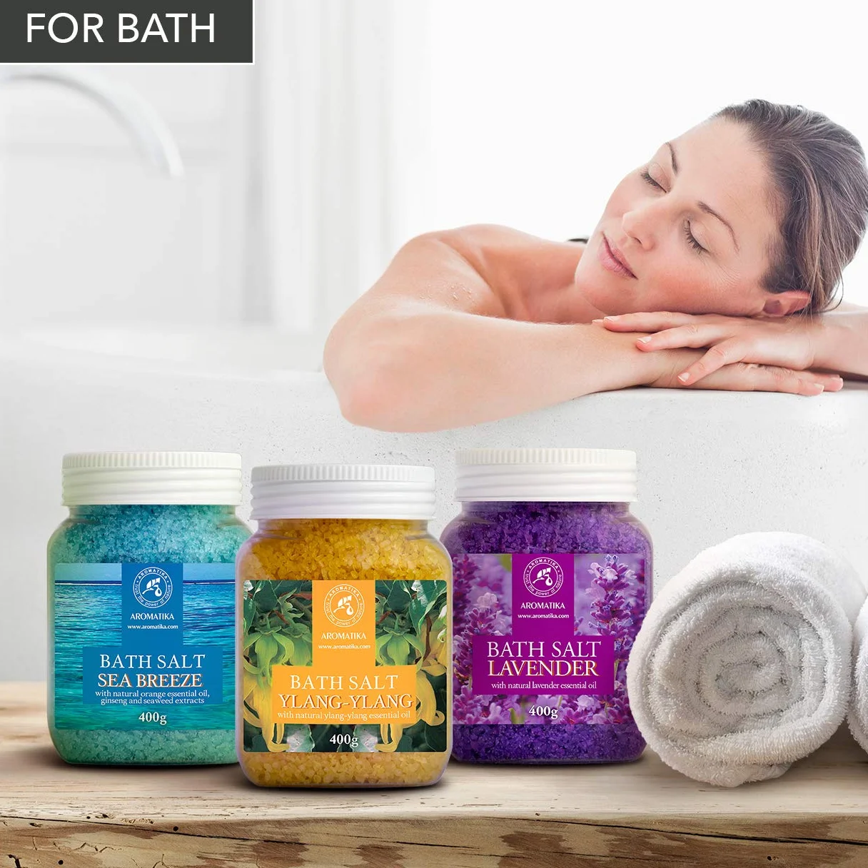 Zestaw do Kąpieli Sole - Lawendą - Morska Bryza - Ylang-Ylang - Olejki Eteryczne - 3x400g - Kojąca Kąpiel - Sole do Kąpieli - Relaksacyjna Sól do Kąpieli - Aromaterapia - Kąpiel z Morskimi Solami
