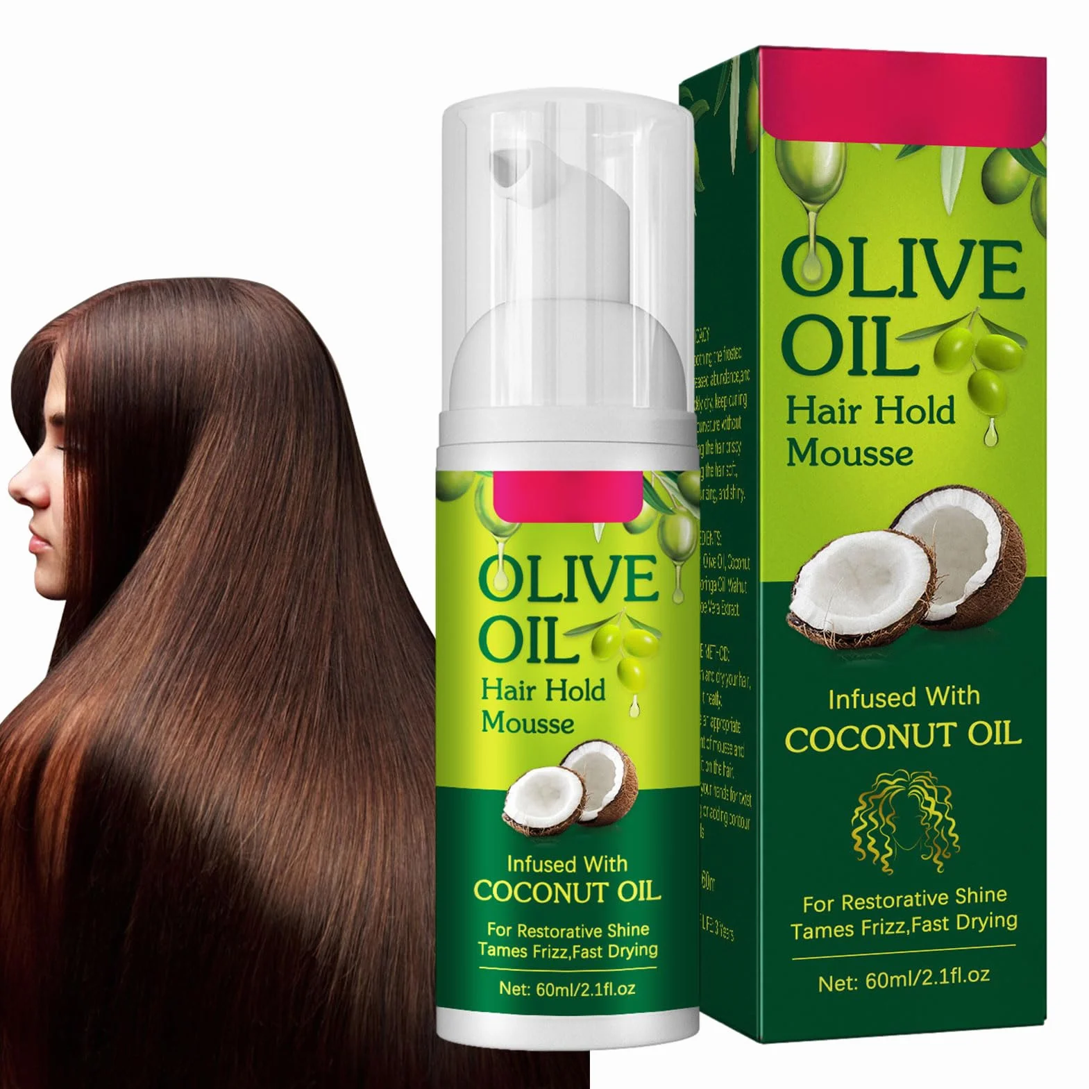 Naturalna nawilżająca pianka do włosów z organiczną oliwą z oliwek 120 ml do warkoczy i peruk