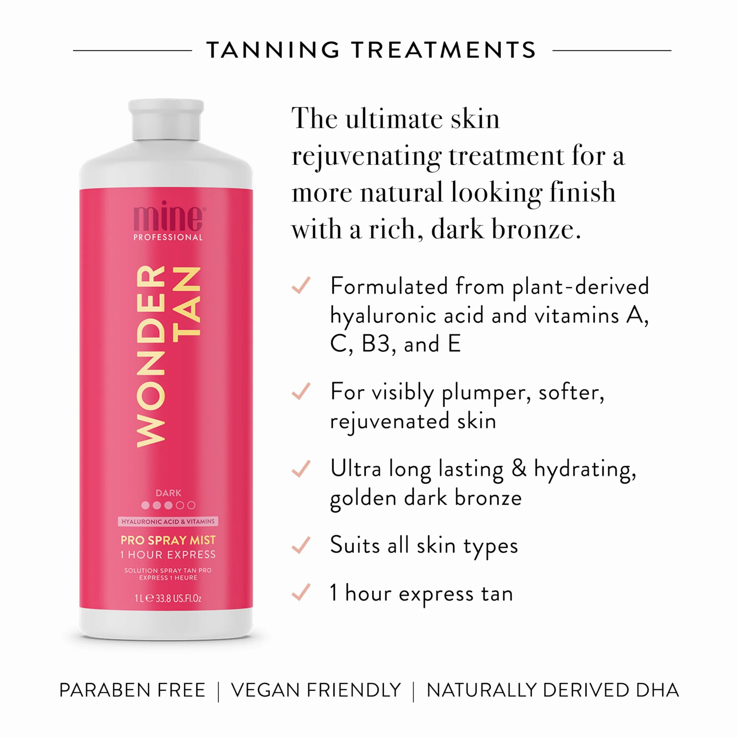 MineTan Wonder Tan Premium Spray do opalania z kwasem hialuronowym i witaminami, formuła ekspresowa 1h