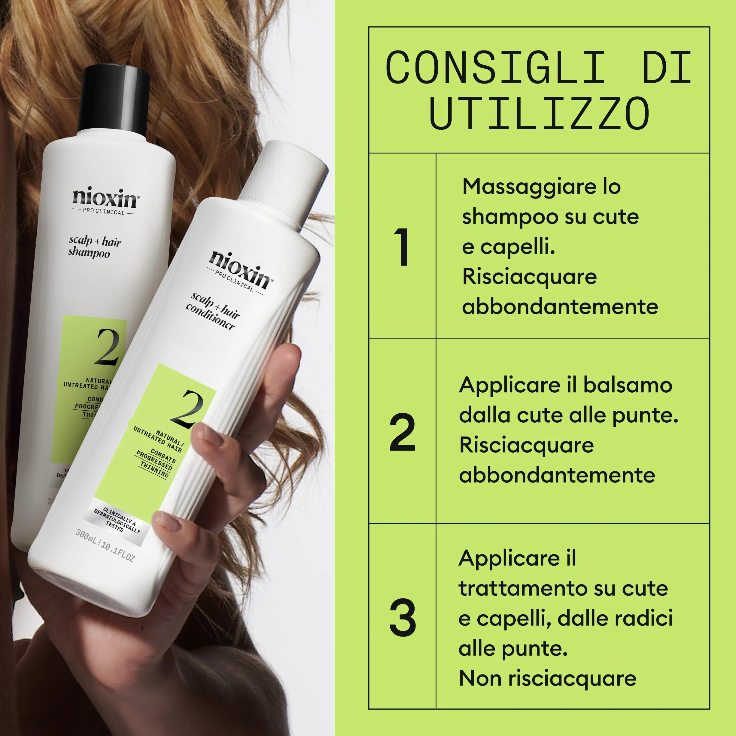 Nioxin Szampon + system zagęszczania włosów 2 - zaawansowane przerzedzenie naturalne włosy - szampon, odżywka i pielęgnacja skóry głowy (150 + 150 + 40 ml)