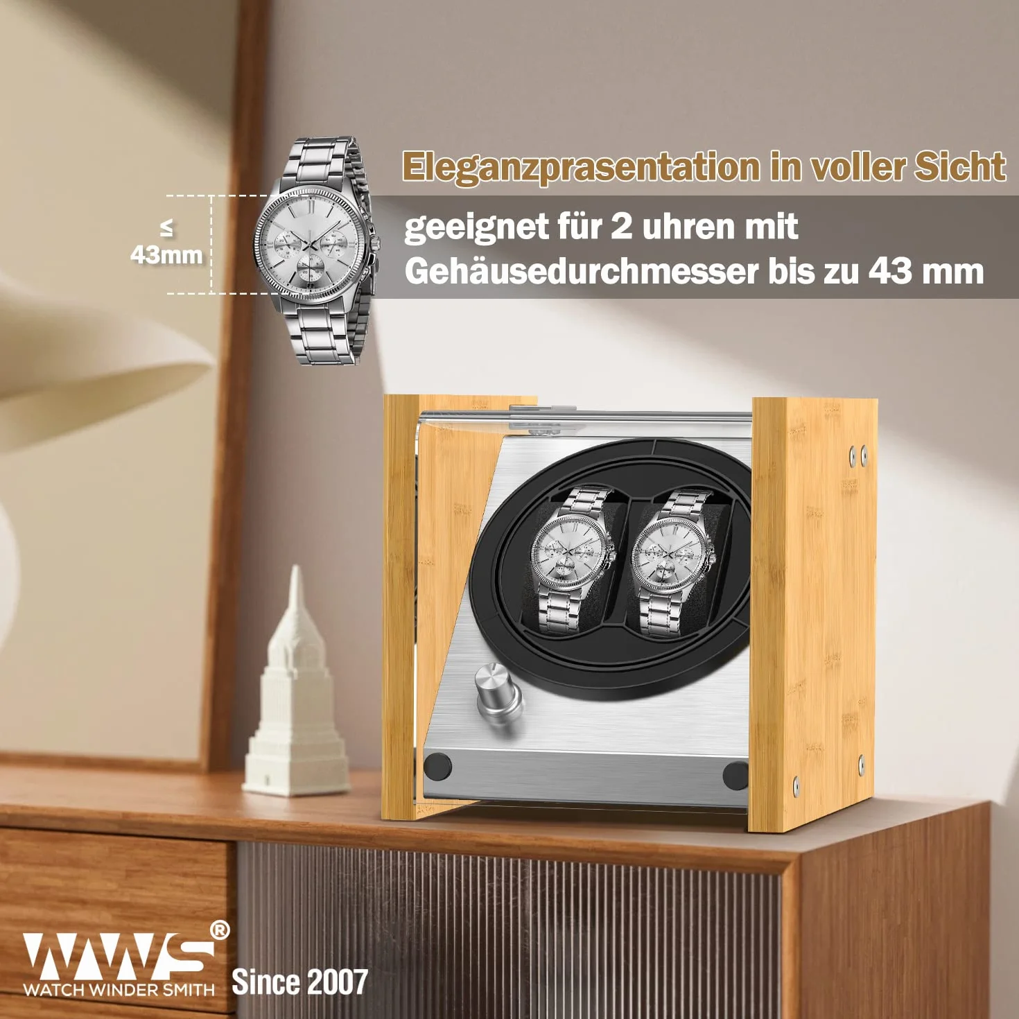 Watch Winder Smith WWS-B1BAM rotomat z drewna bambusowego na 2 zegarki
