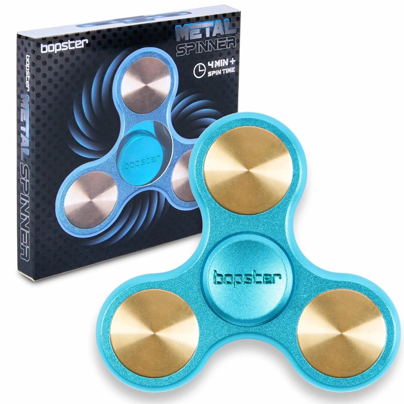 Bopster Metalowy Spinner | Poręczny Tri-Fidget-Spinner dla dzieci i dorosłych | 4+ minuty czasu obrotu, 73 g | Gładka zabawka biurkowa do radzenia sobie ze stresem i koncentracji | Niebieski
