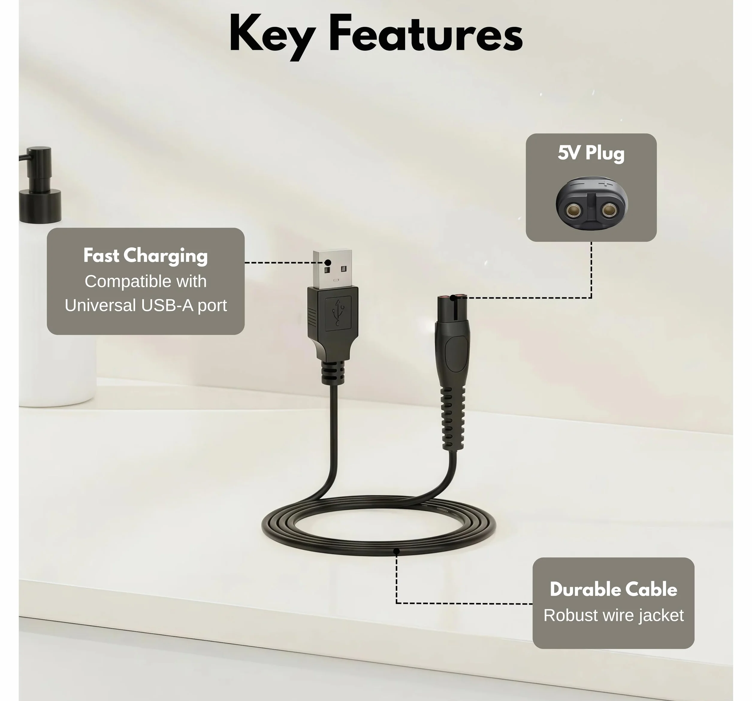 2 Pack| Zamienny kabel ładujący USB 5 V kompatybilny z urządzeniami Philips QP2724, QP2720, QP2734, QP2824, QP4530, QP4631, MG7910, MG5910, MG9510 | NIE dla 4.3V