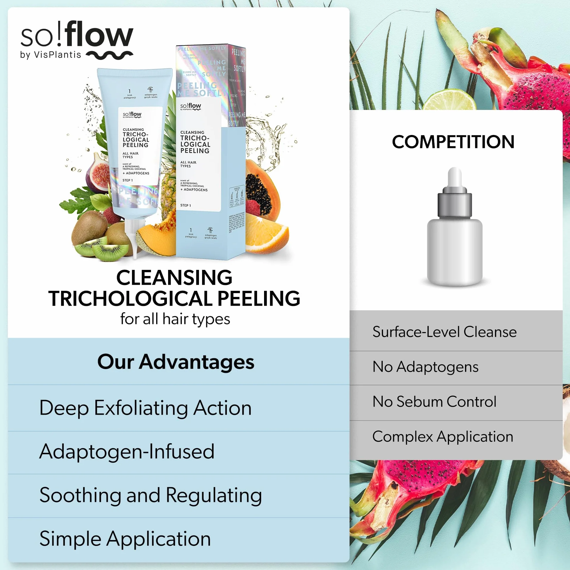 Peeling do Skóry Głowy So!Flow: Głębokie Oczyszczanie i Nawilżanie, Usuwanie Zanieczyszczeń i Nadmiaru Sebum, Łagodzenie Podrażnień, Zawiera Grzyb Reishi i Kompleks Kwasów Owocowych