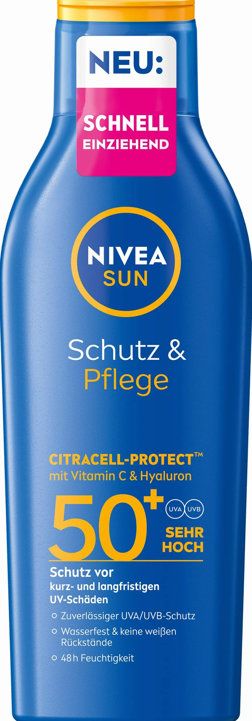 NIVEA SUN Ochrona i pielęgnacja balsamu przeciwsłonecznego LSF 50+, wodoodporna ochrona przed słońcem z witaminą C i kwasem hialuronowym, szybko wchłaniający się krem przeciwsłoneczny do 48 h
