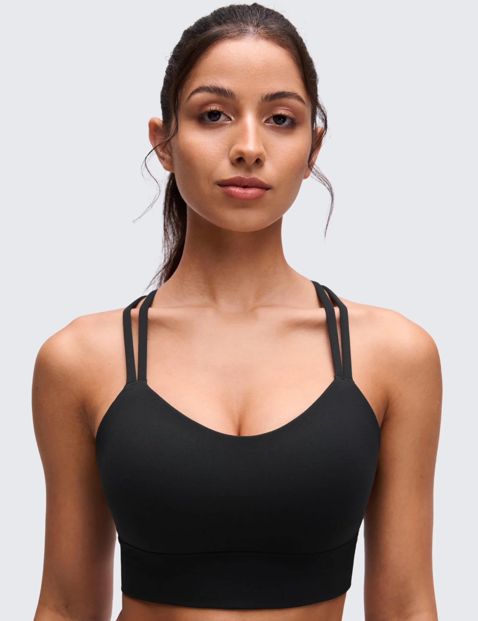 CRZ YOGA Biustonosz sportowy Butterluxe Strappy Longline Softness Mold Womens - z podwójnymi ramiączkami spaghetti do ćwiczeń i jogi krótki top sportowy