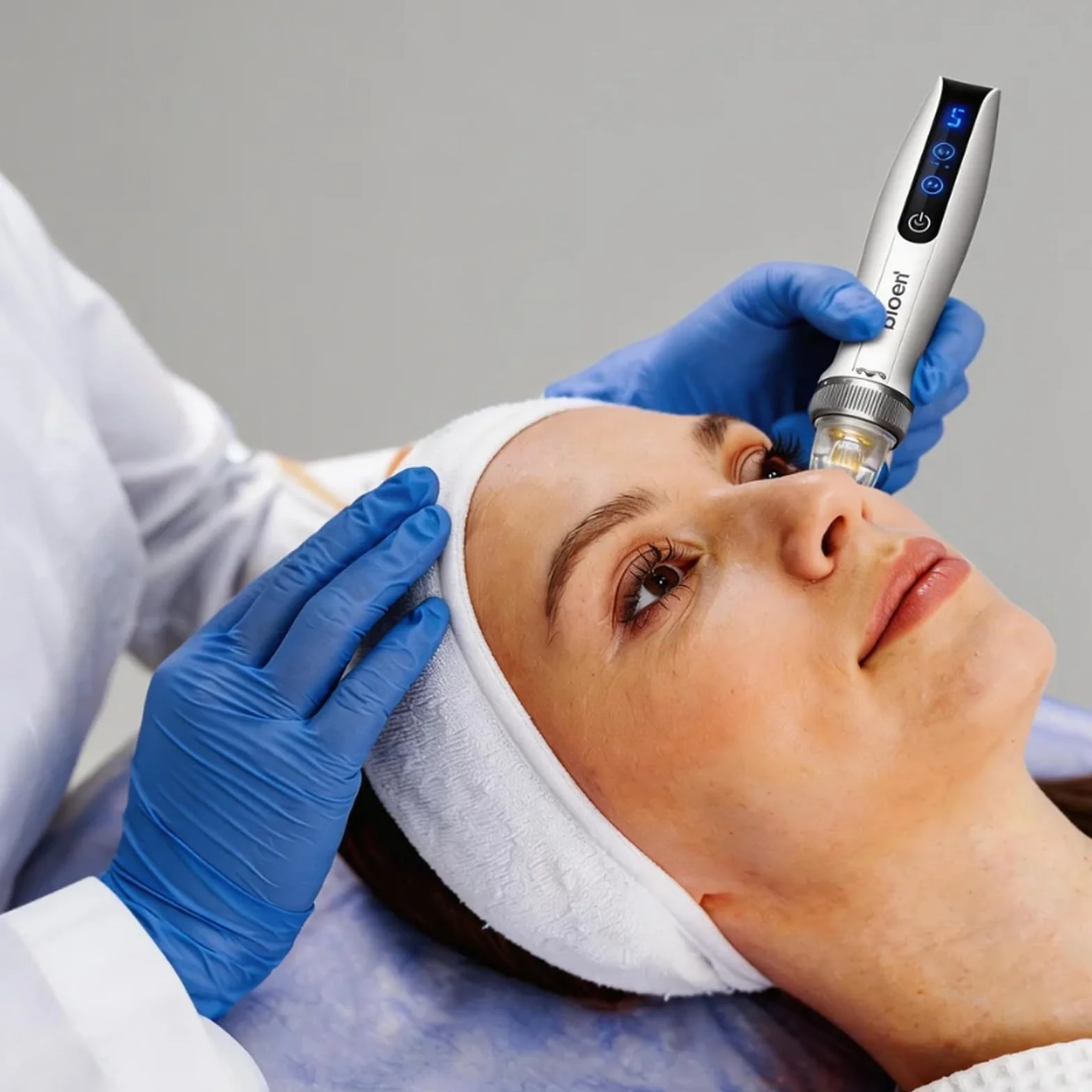 Microneedling Pen z EMS LED 3 w 1 Derma Pen Q2 z inteligentną podstawą czujnika, 3 wkłady do twarzy, ciała, porostu włosów