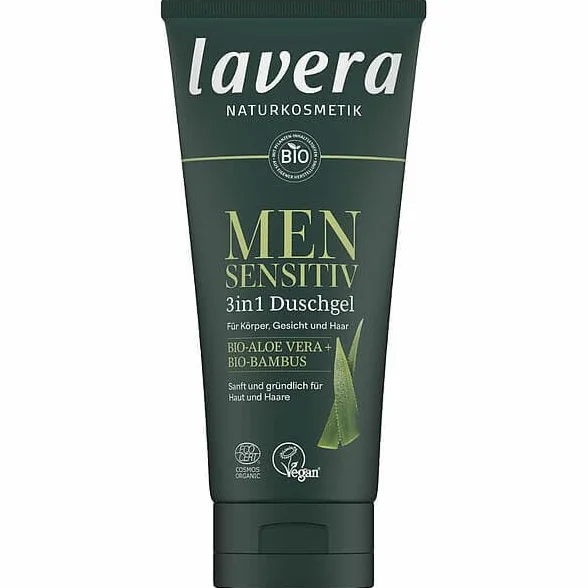 lavera Men sensitiv żel pod prysznic 3 w 1, orzeźwiający i orzeźwiający, do skóry wrażliwej, ekologiczny bambus i bio aloes, wegański, naturalny kosmetyk, 200 ml
